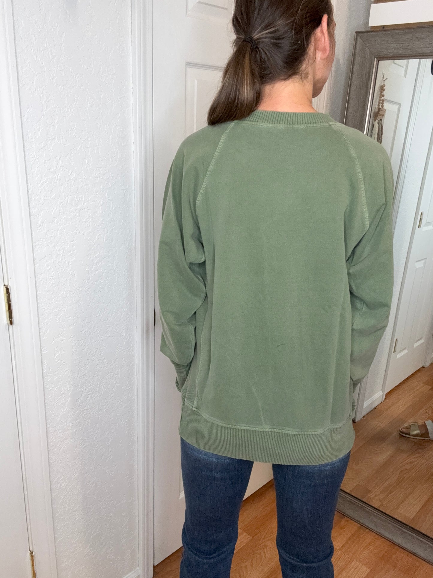 BUFFY PULLOVER SWEATSHIRT TOP OLIVE GREEN - ZENANA