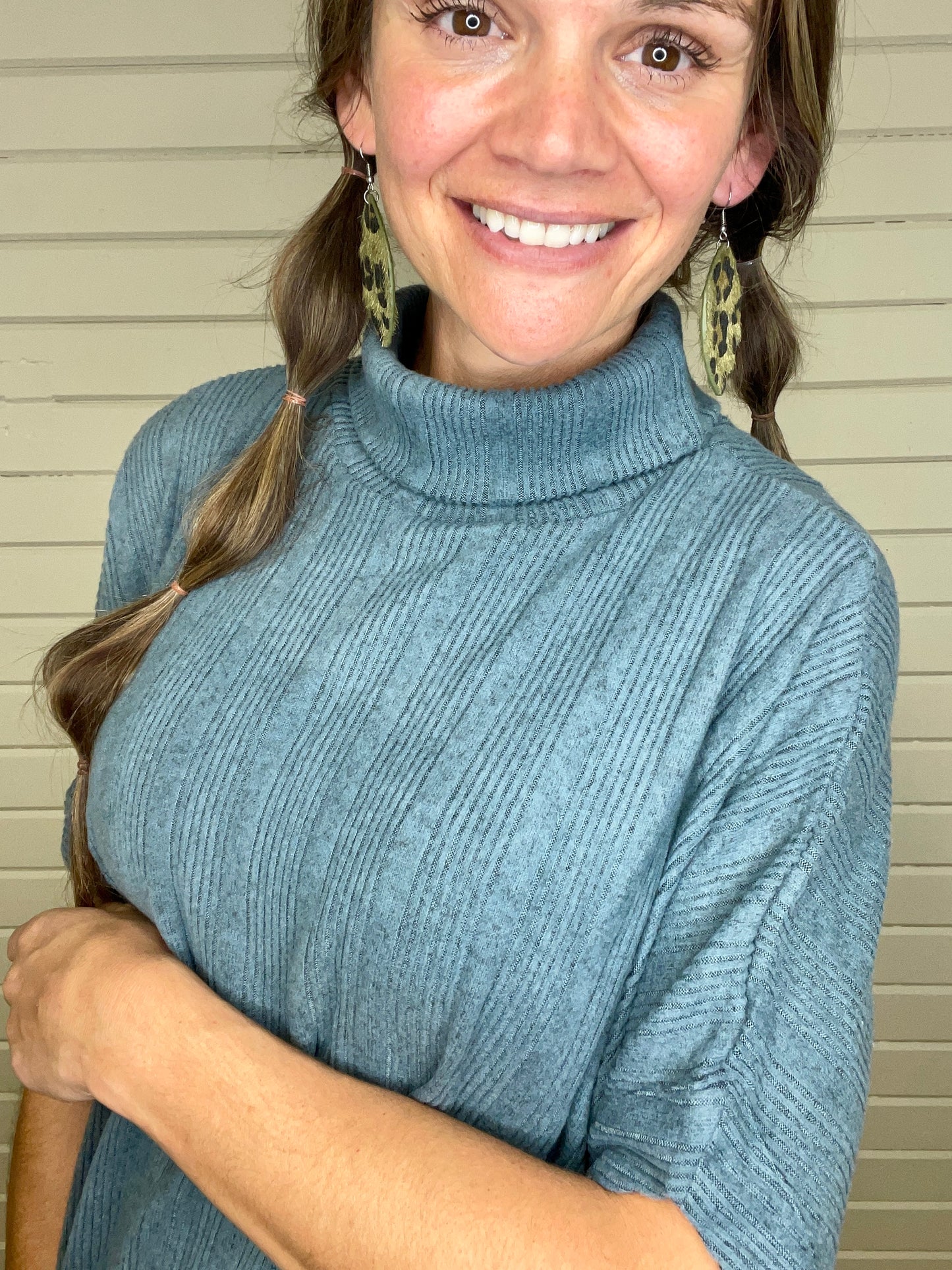 Bambi Turtleneck Poncho - Steal Blue