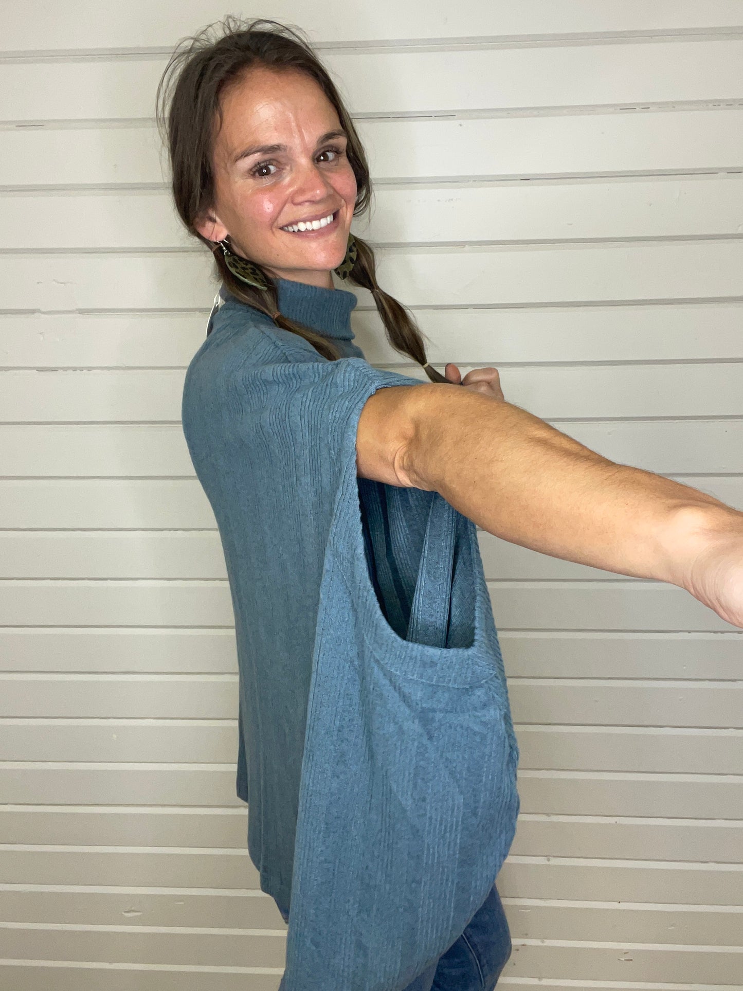 Bambi Turtleneck Poncho - Steal Blue