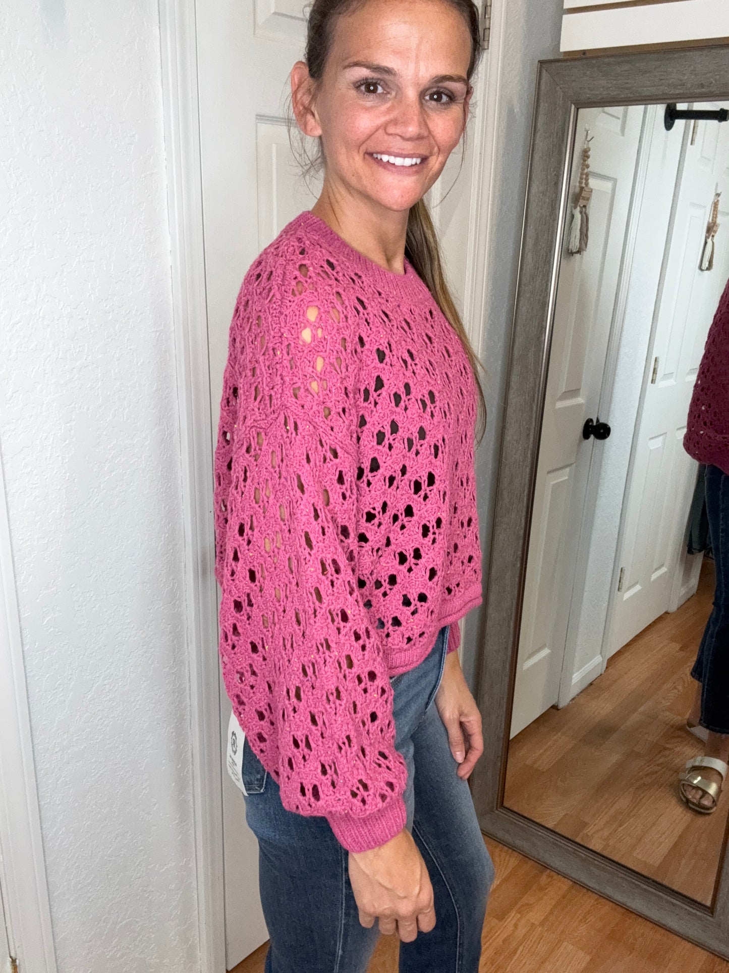 HAYLEY PULLOVER OPEN KNIT SWEATER TOP RASPBERRY - ZENANA