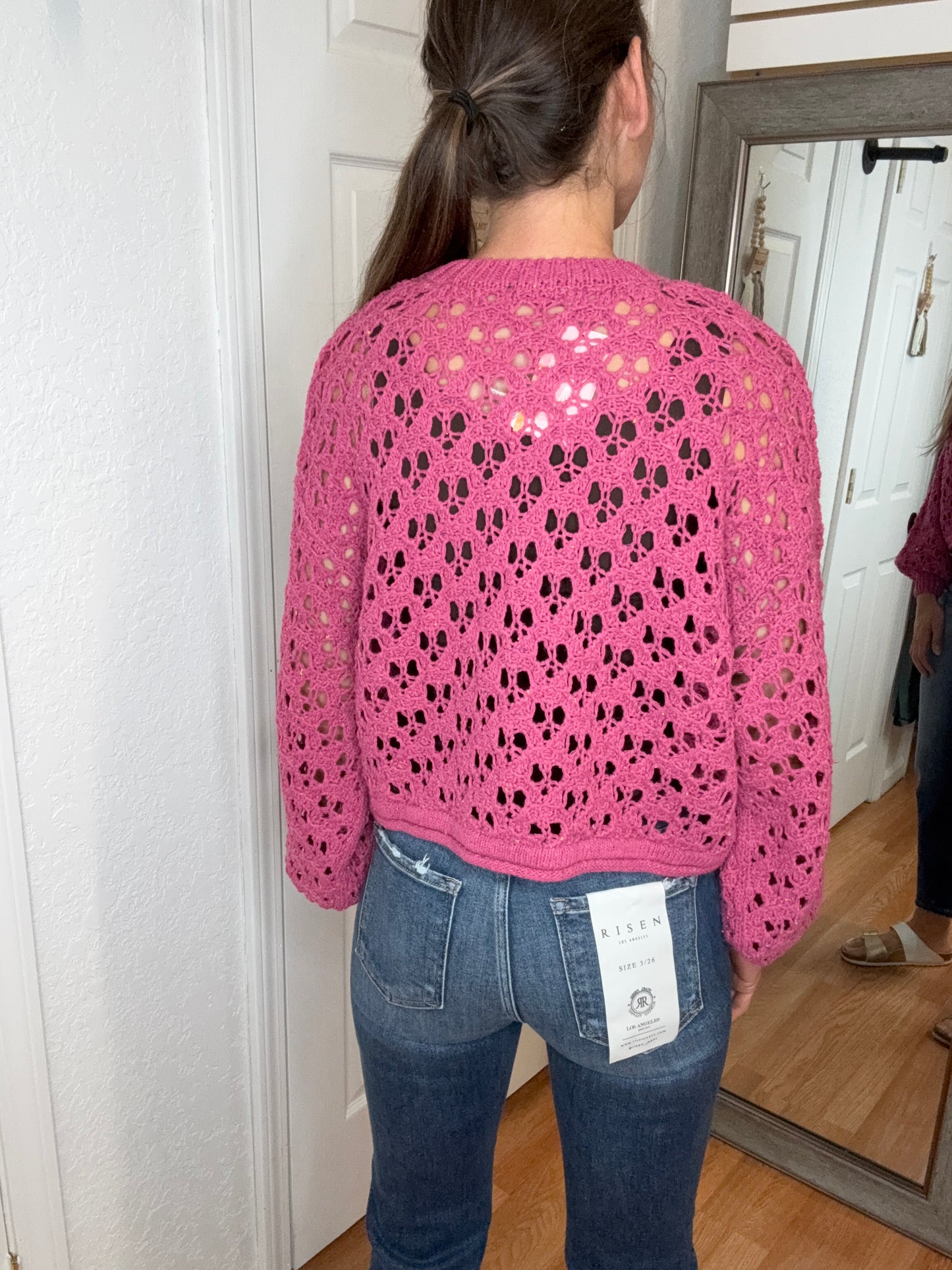 HAYLEY PULLOVER OPEN KNIT SWEATER TOP RASPBERRY - ZENANA