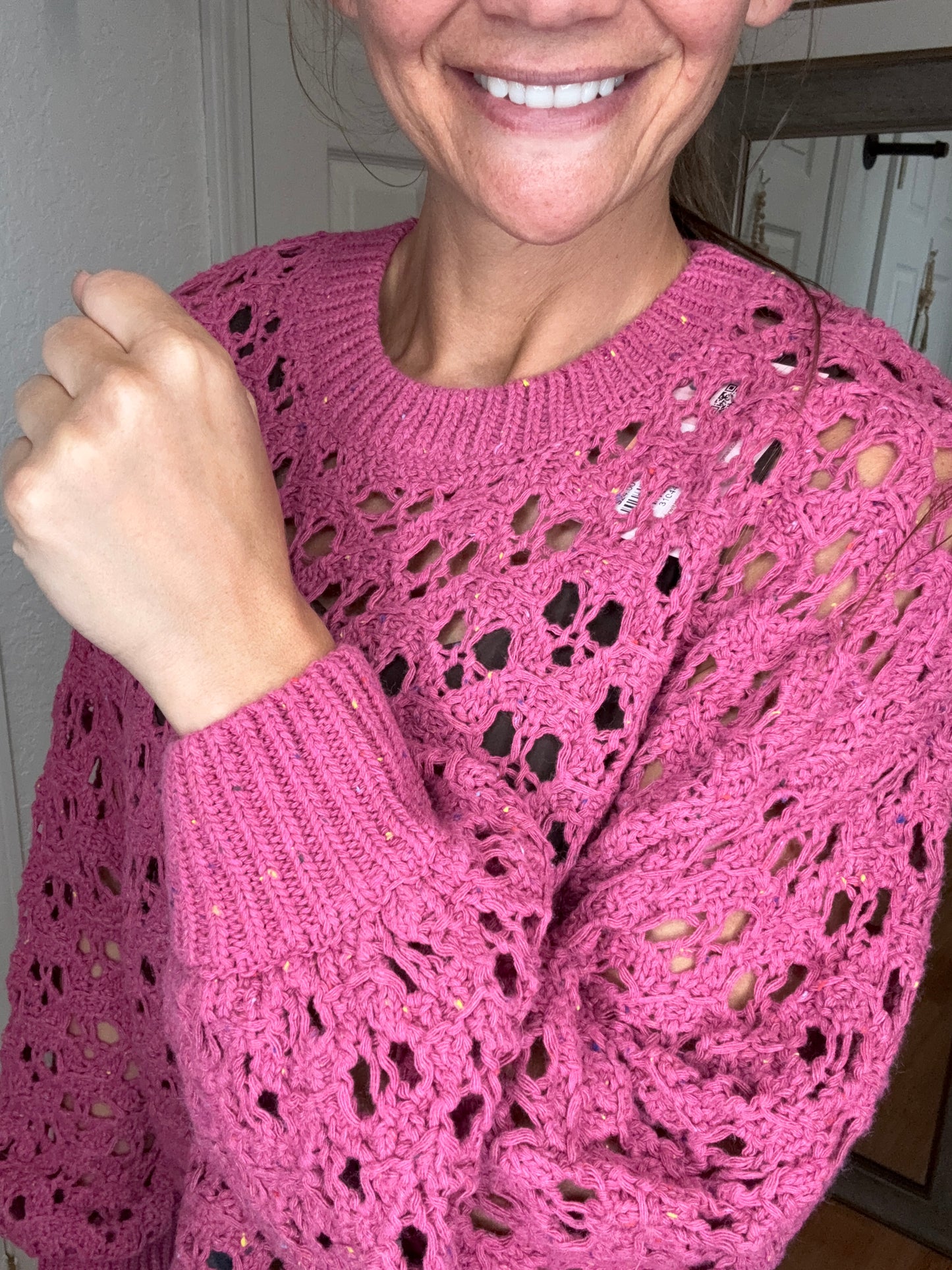 HAYLEY PULLOVER OPEN KNIT SWEATER TOP RASPBERRY - ZENANA