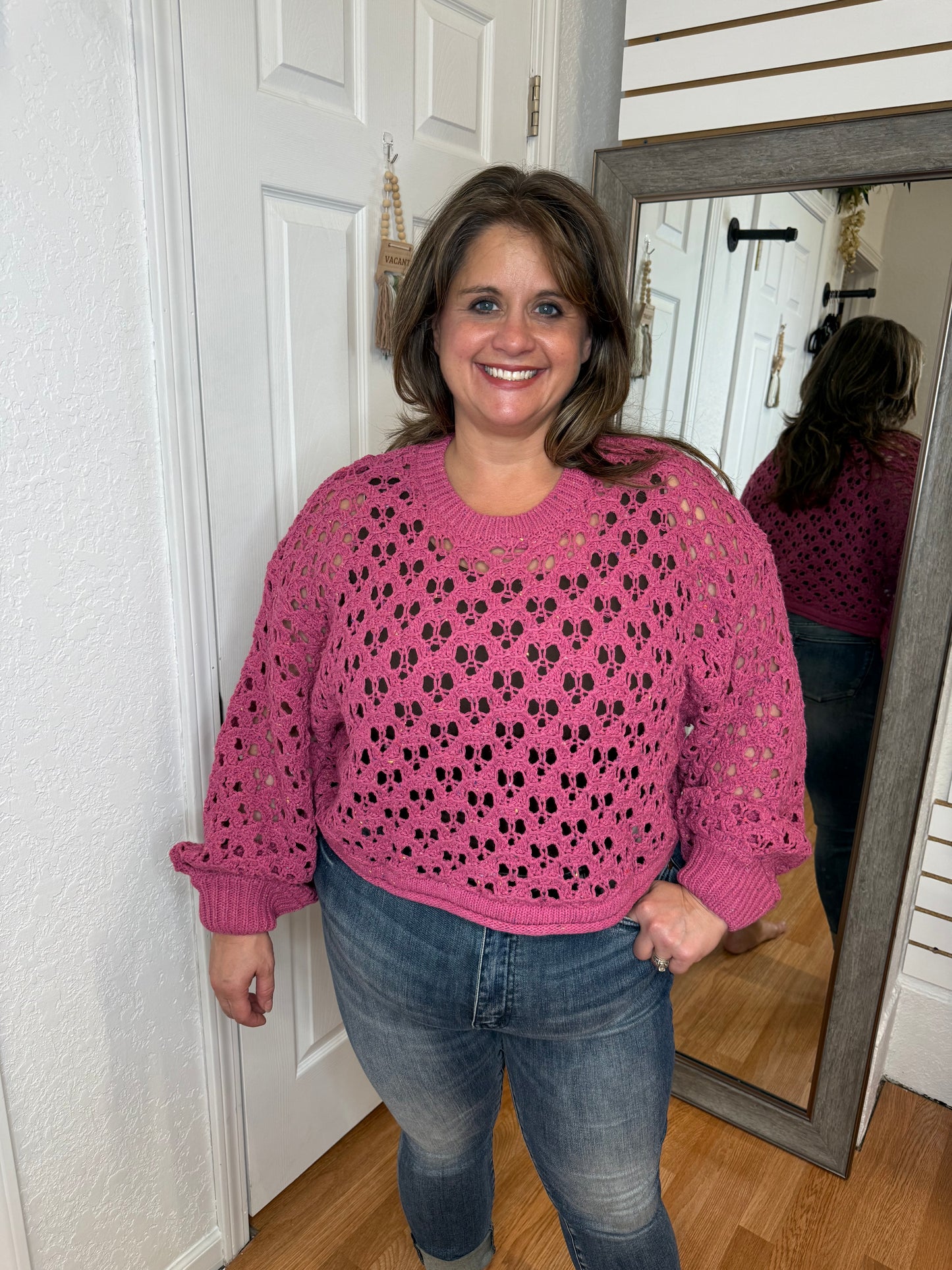 HAYLEY PULLOVER OPEN KNIT SWEATER TOP RASPBERRY - ZENANA