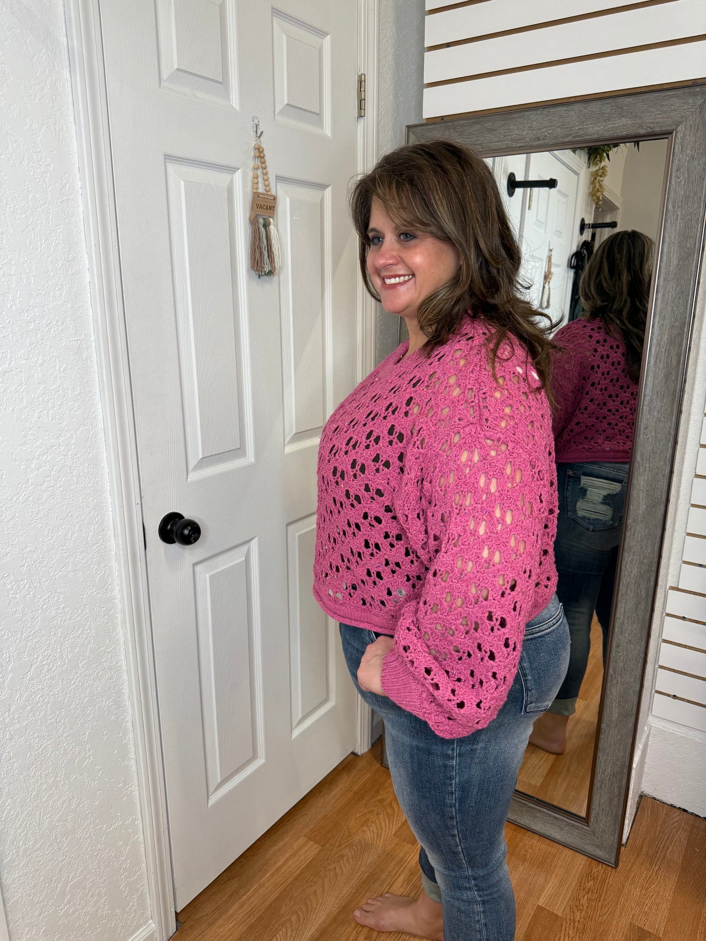 HAYLEY PULLOVER OPEN KNIT SWEATER TOP RASPBERRY - ZENANA