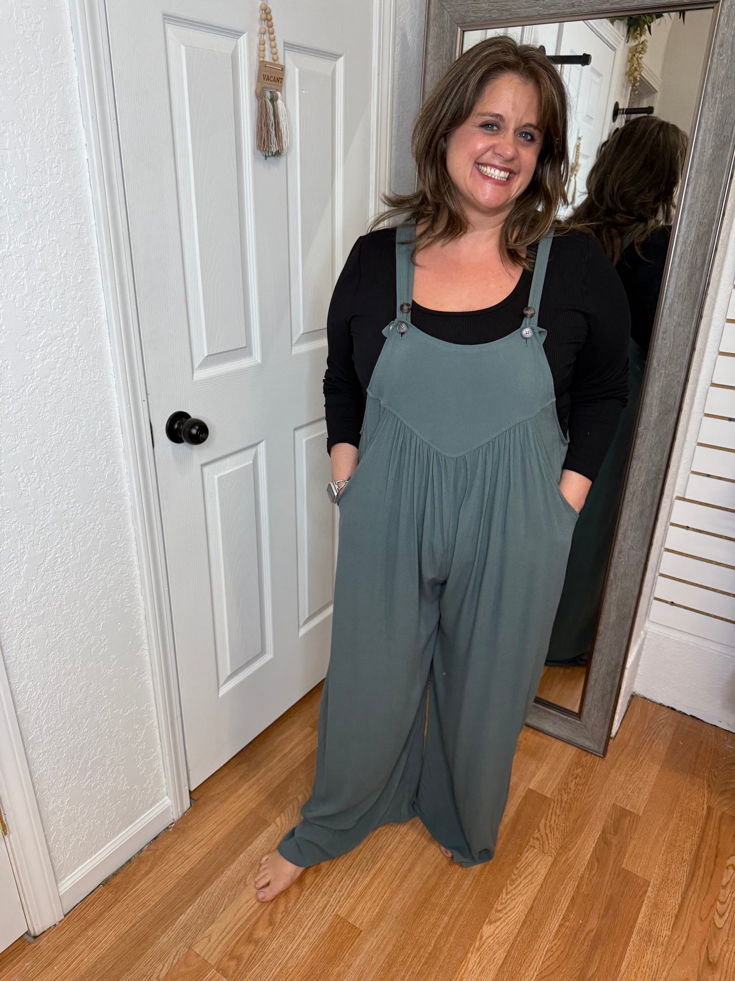 LAURA RAYON CREPE OVERALLS JADE - ZENANA