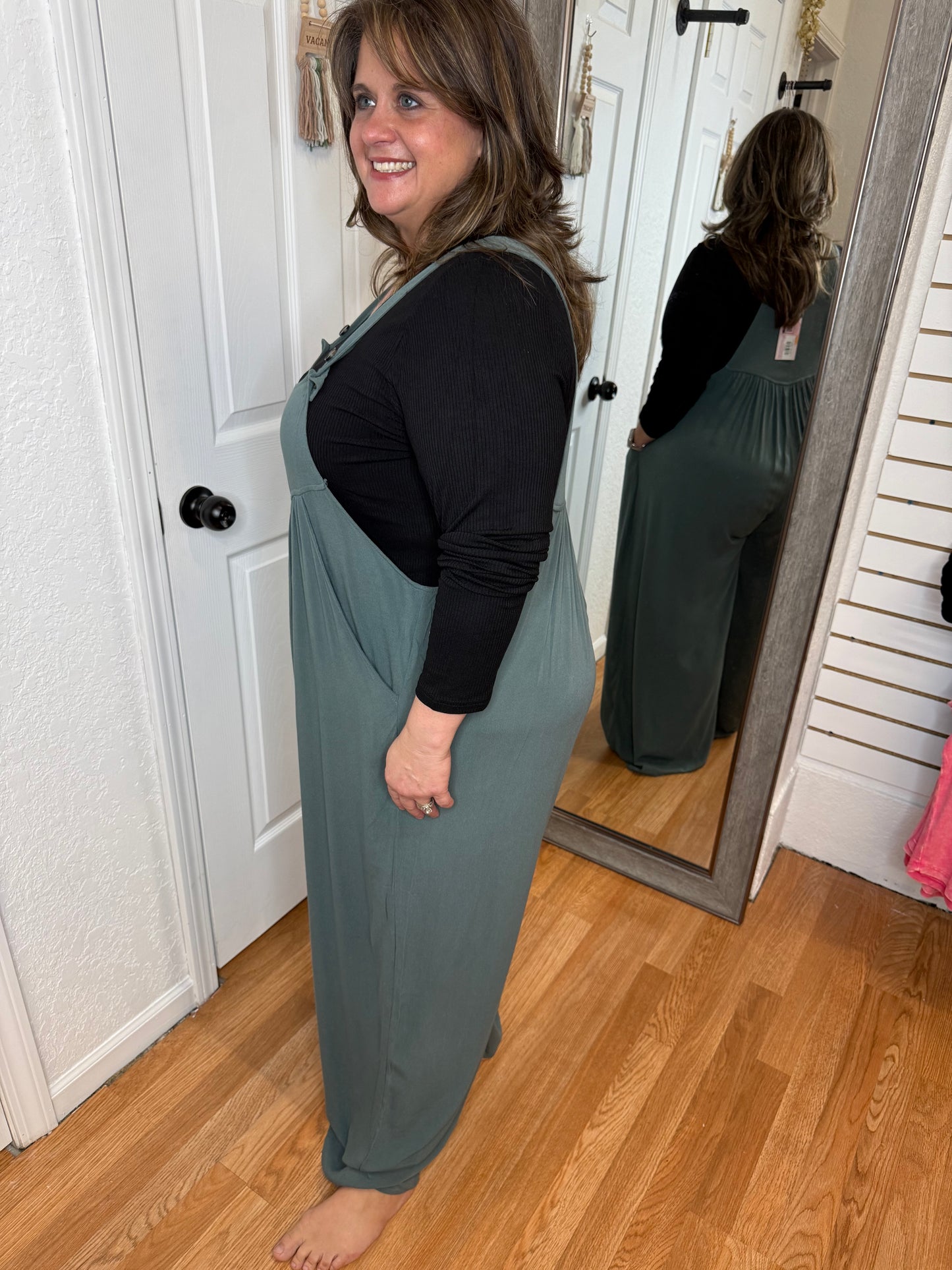LAURA RAYON CREPE OVERALLS JADE - ZENANA