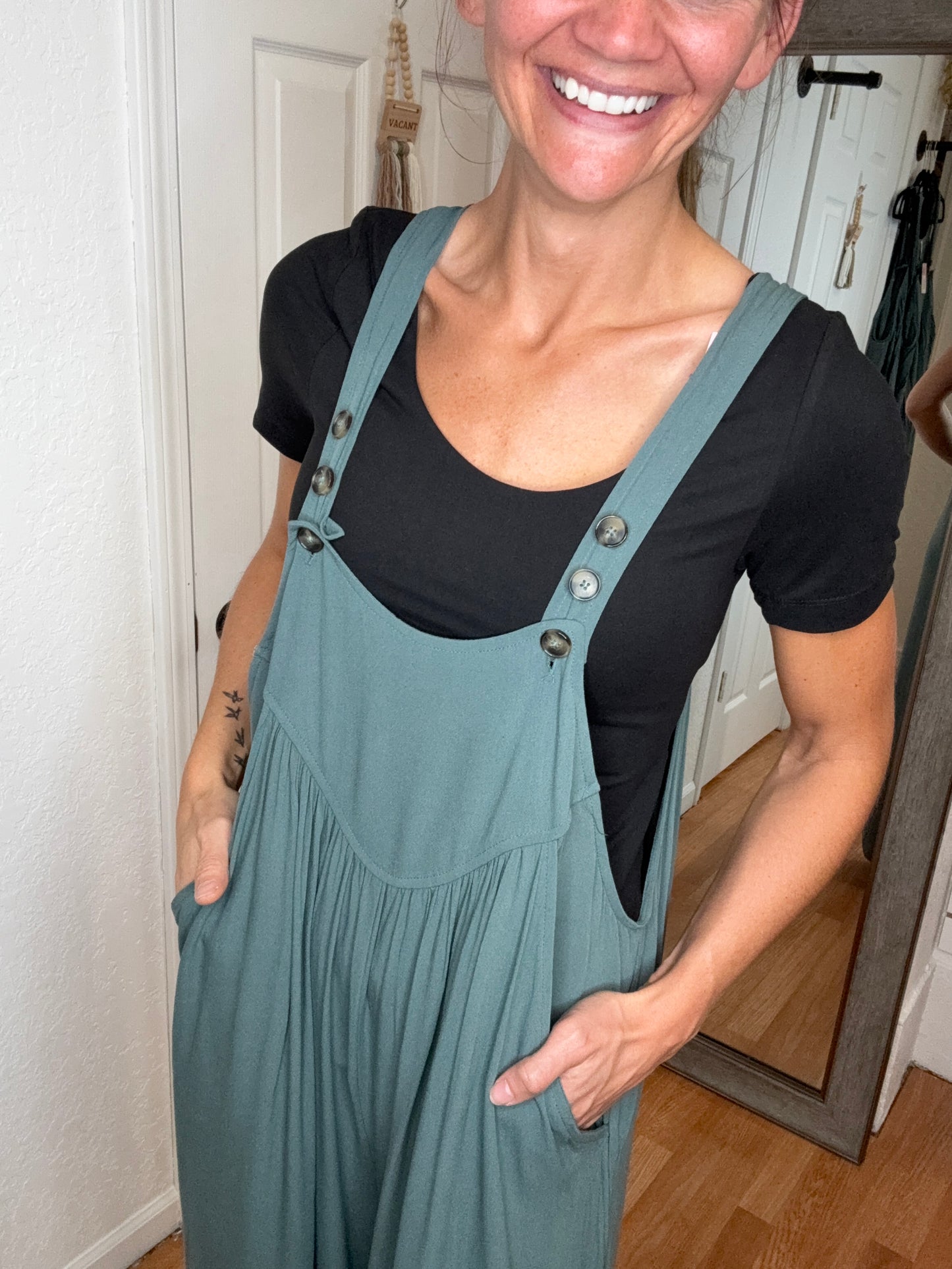 LAURA RAYON CREPE OVERALLS JADE - ZENANA