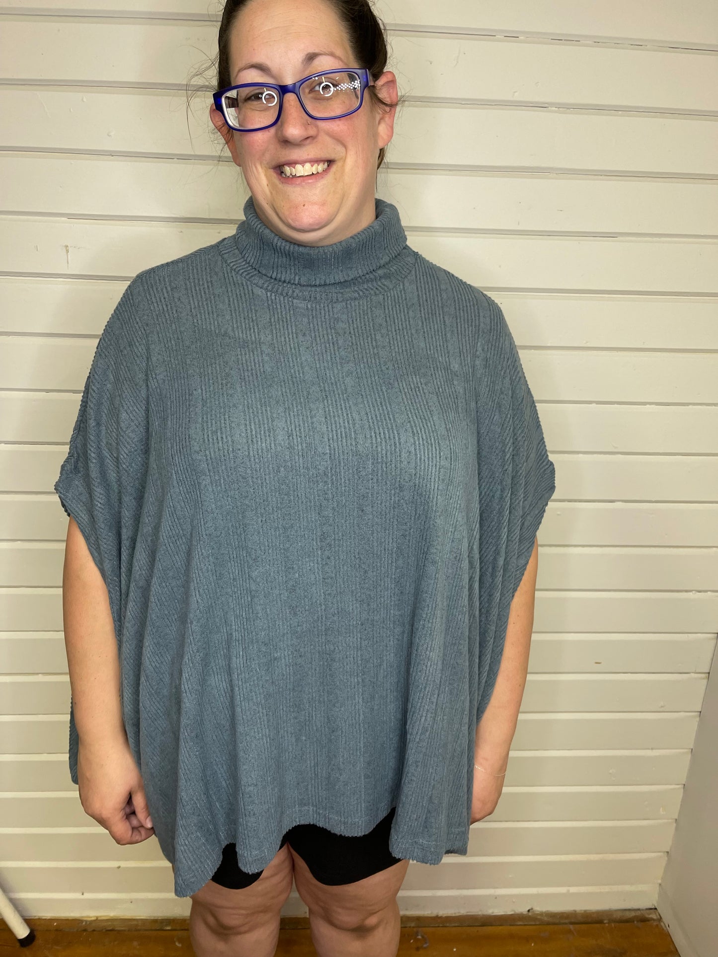 Bambi Turtleneck Poncho - Steal Blue
