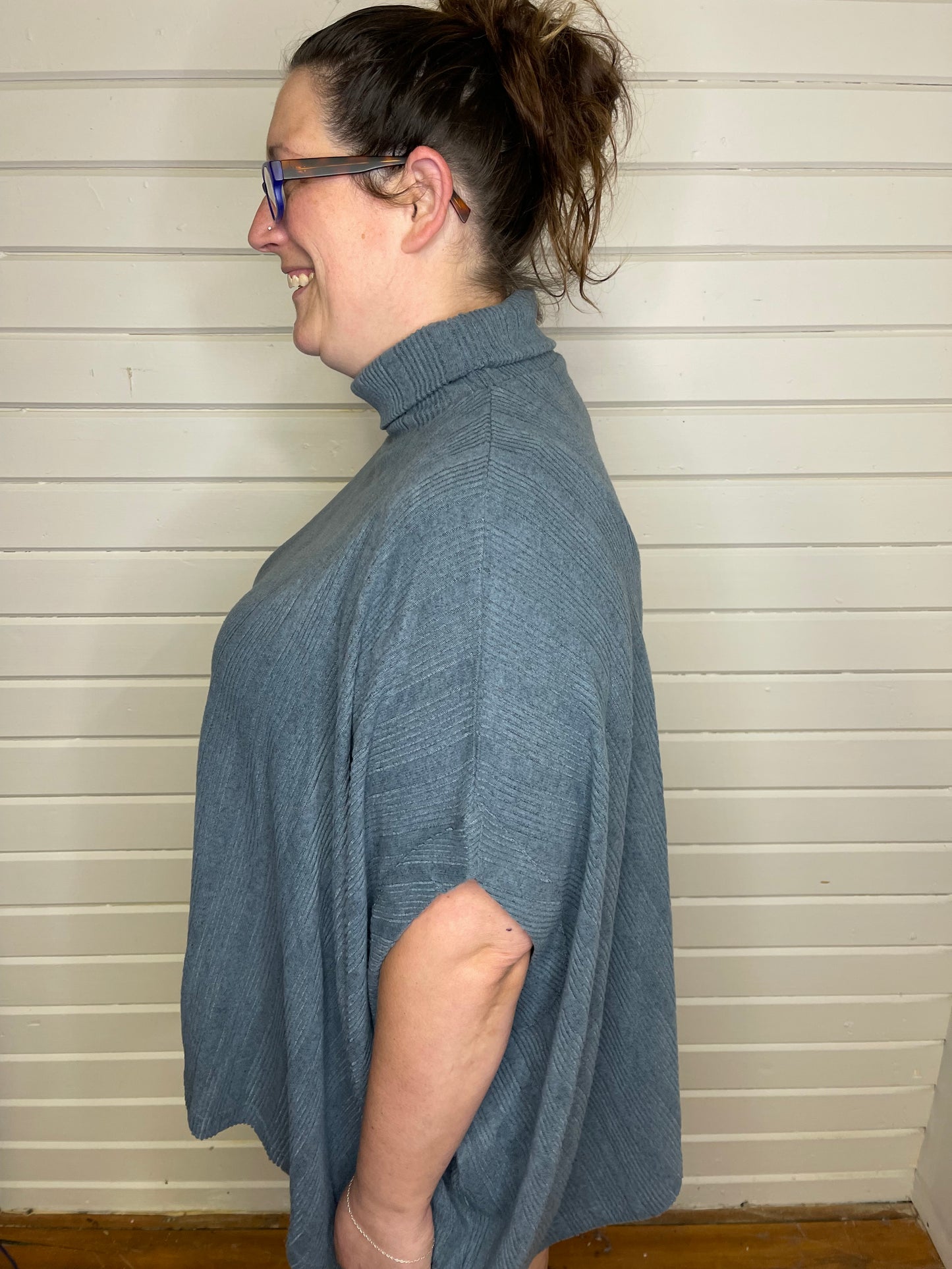 Bambi Turtleneck Poncho - Steal Blue