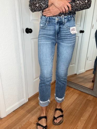 BARB STRAIGHT LEG TUMMY CONTROL DENIM JEANS - RISEN