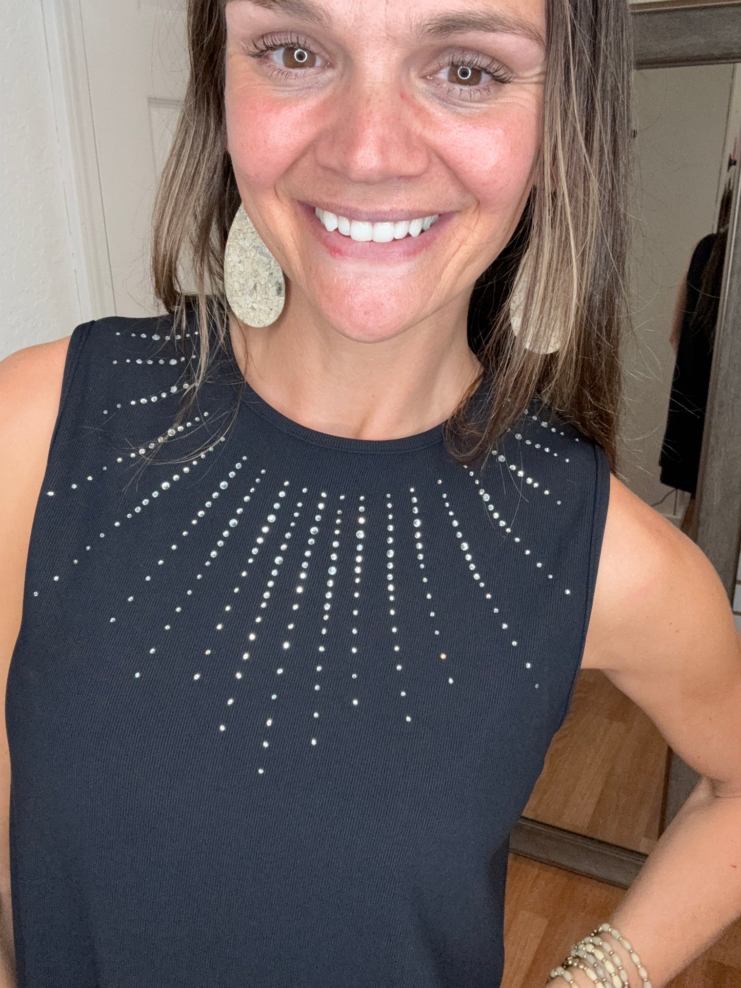GLITZ SHIFT DRESS - BLACK -WHITE BIRCH