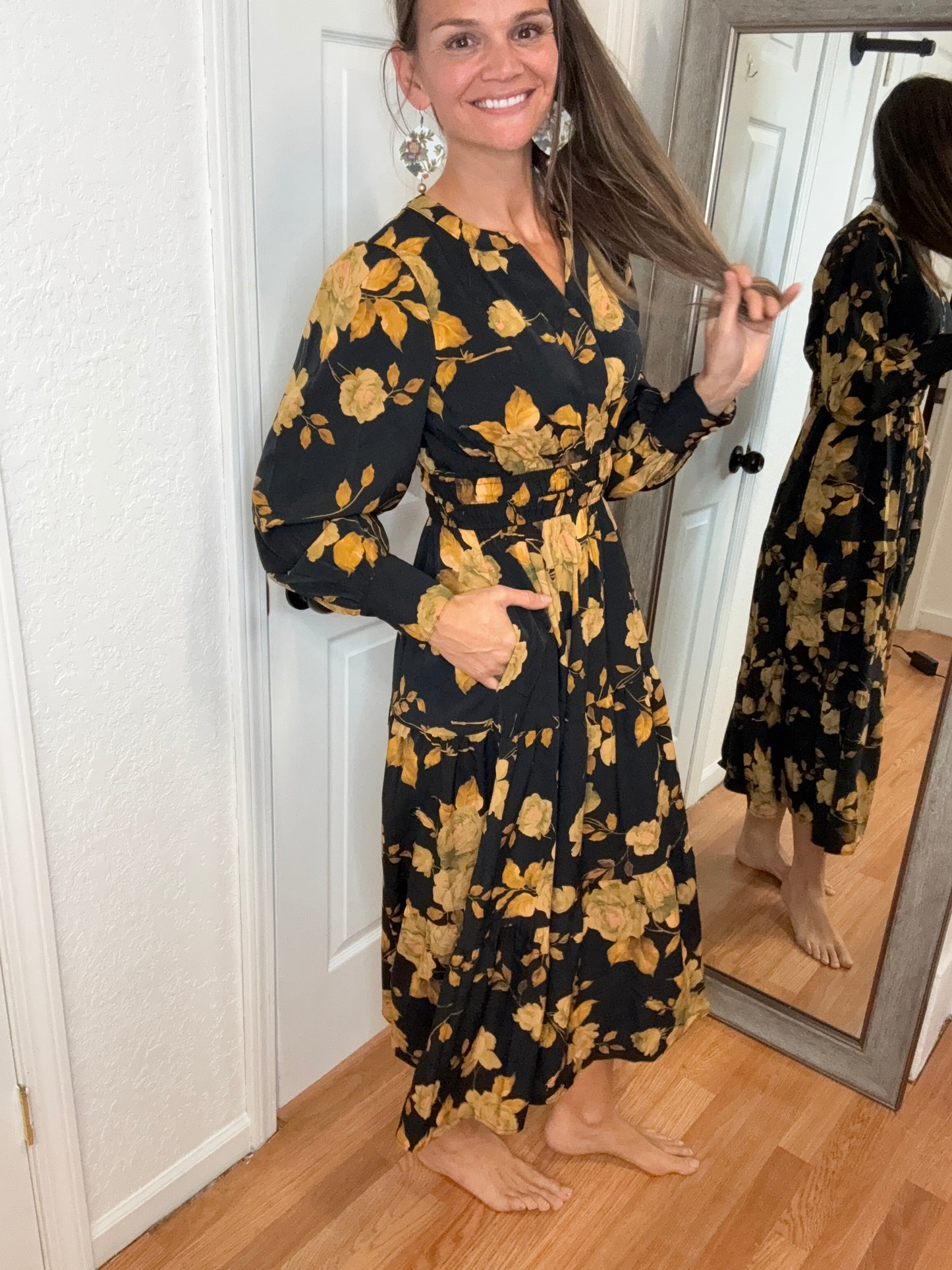 GOLDEN SUNSET FLORAL MIDI MAXI DRESS - ODDI