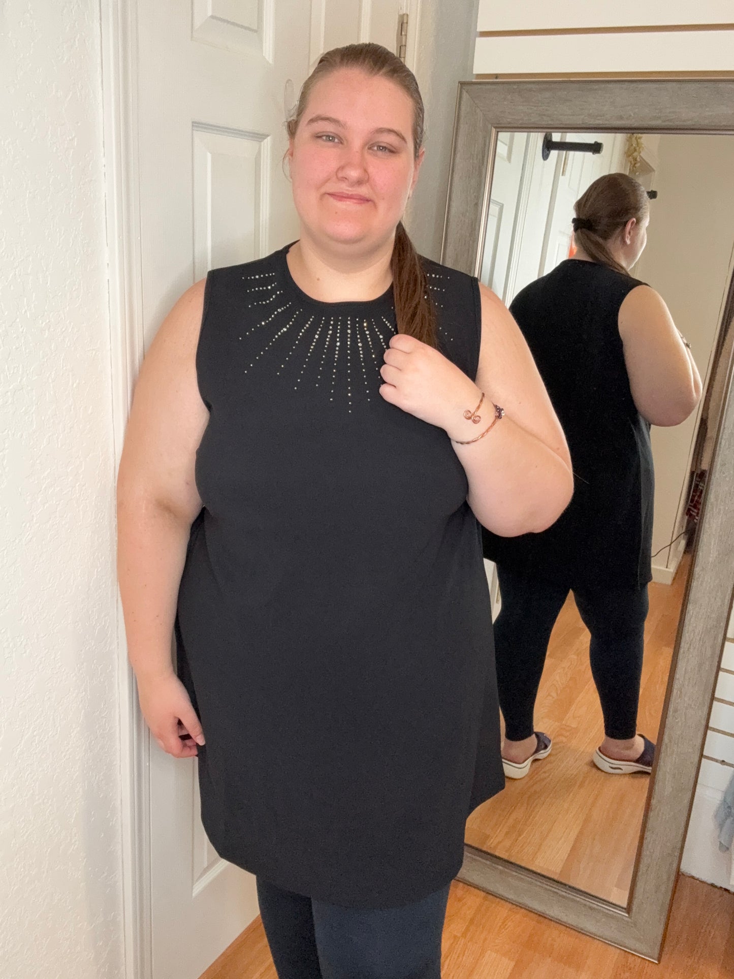 GLITZ SHIFT DRESS - BLACK -WHITE BIRCH