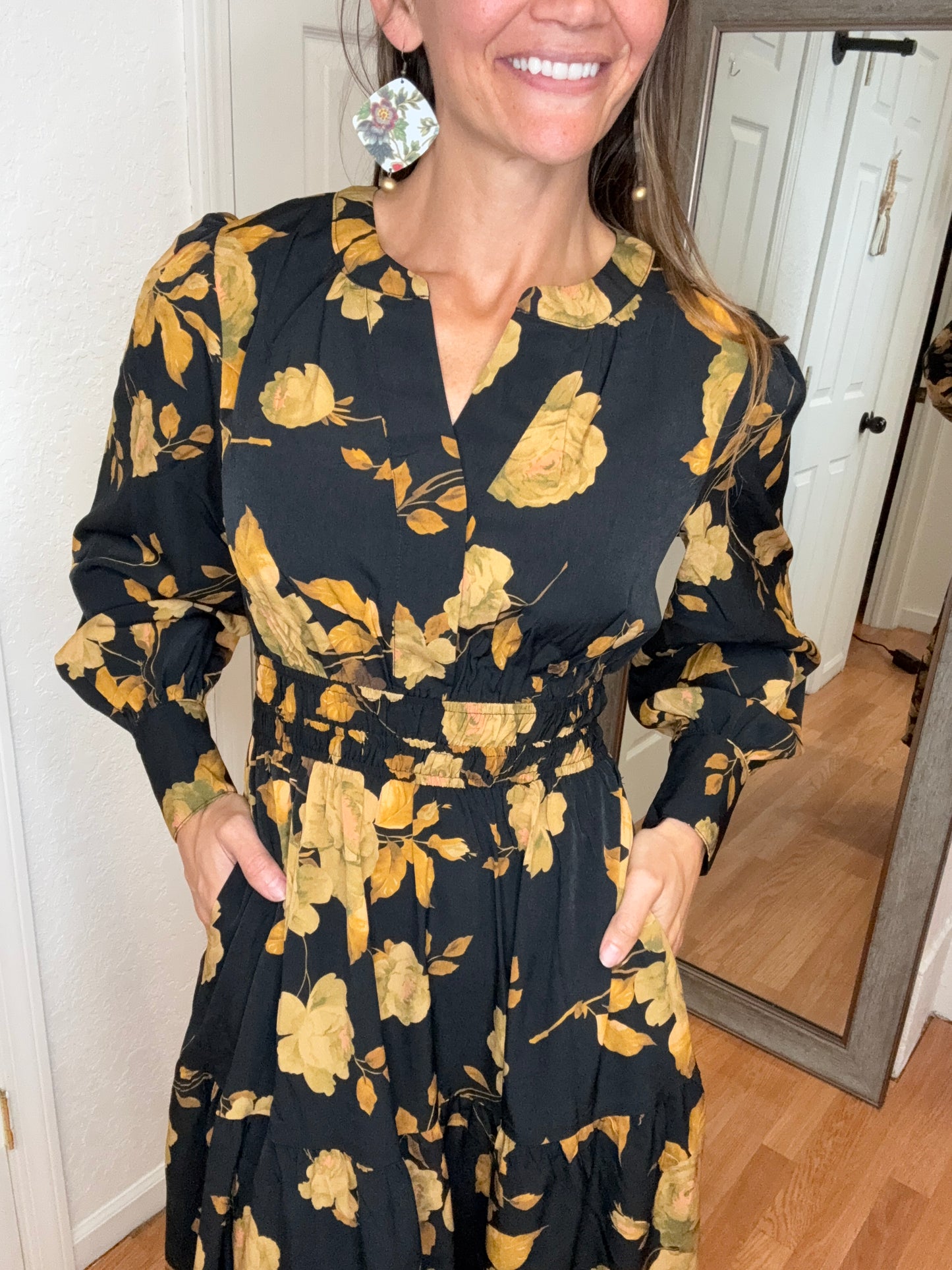 GOLDEN SUNSET FLORAL MIDI MAXI DRESS - ODDI