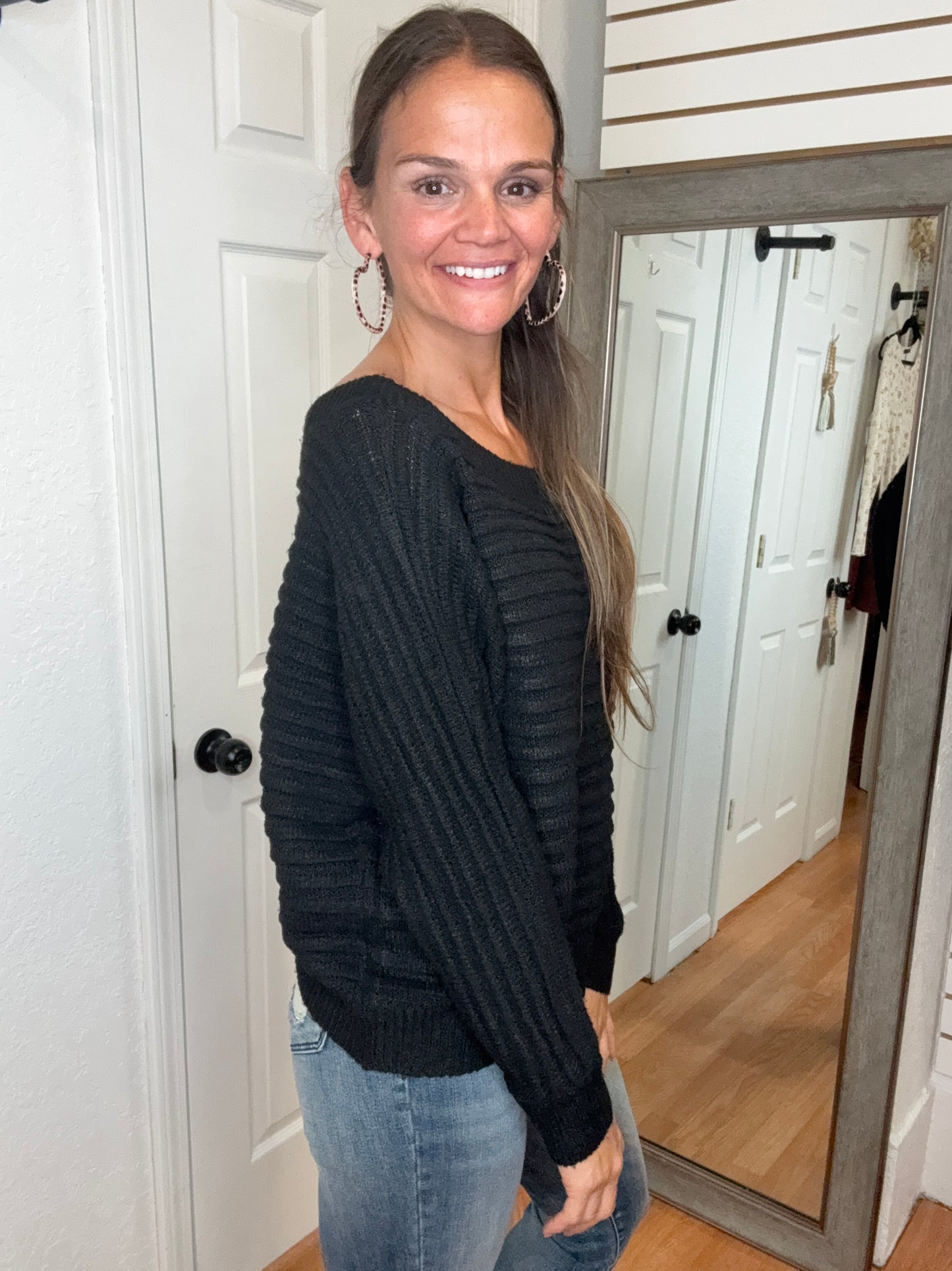 DAWN BOAT NECK SWEATER TOP BLACK - COZY