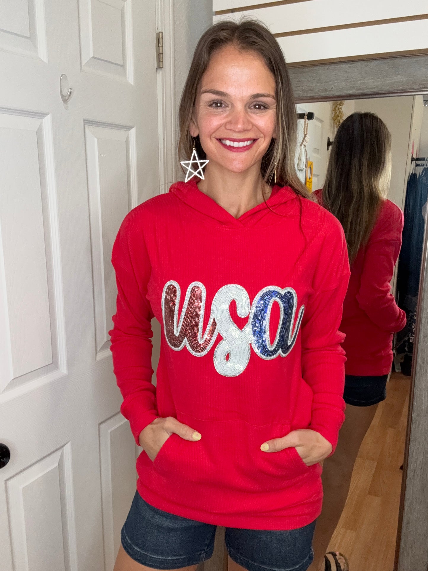 CORRINE USA SEQUIN HOODED TOP - MICHELLE MAE