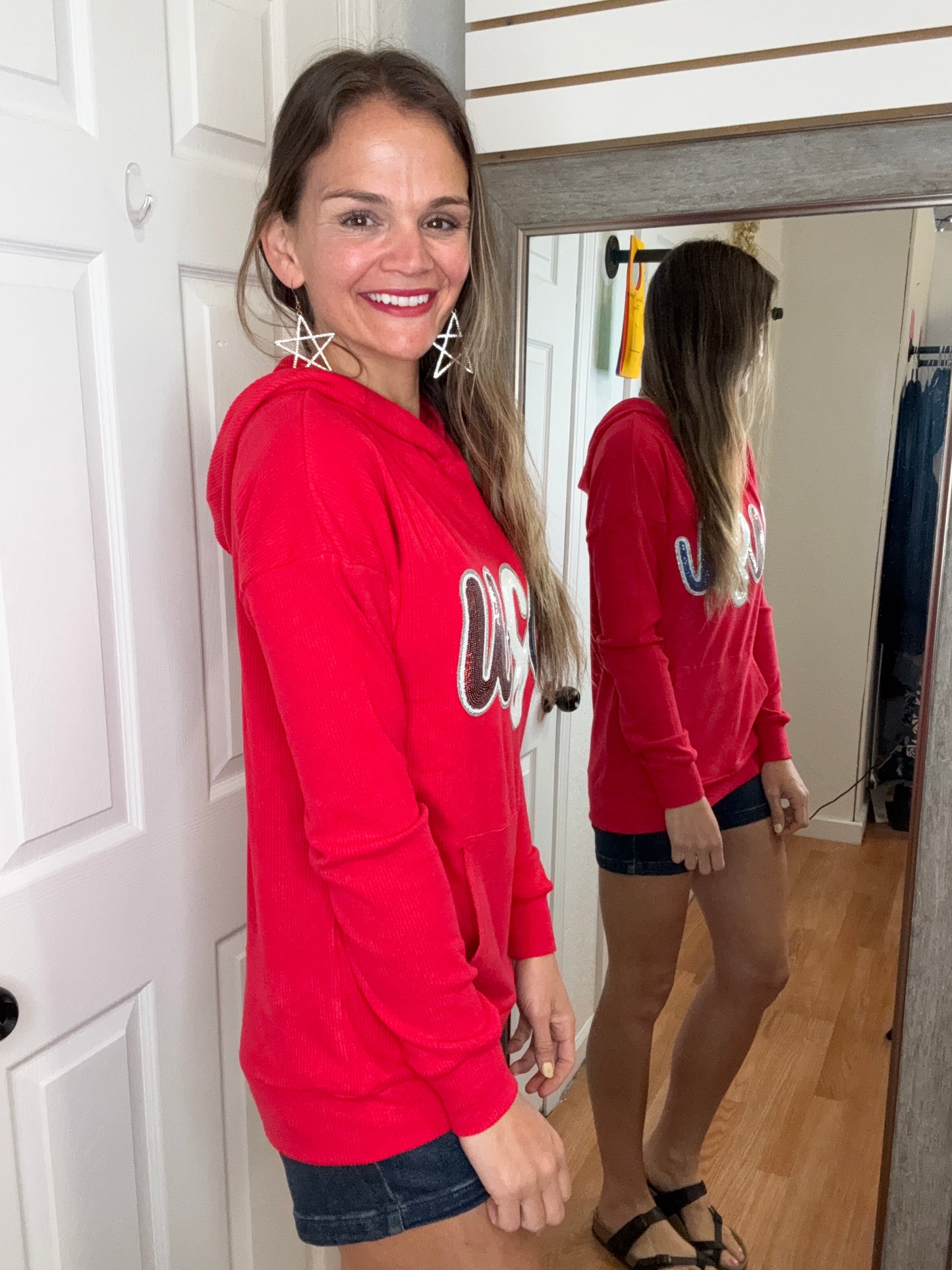 CORRINE USA SEQUIN HOODED TOP - MICHELLE MAE