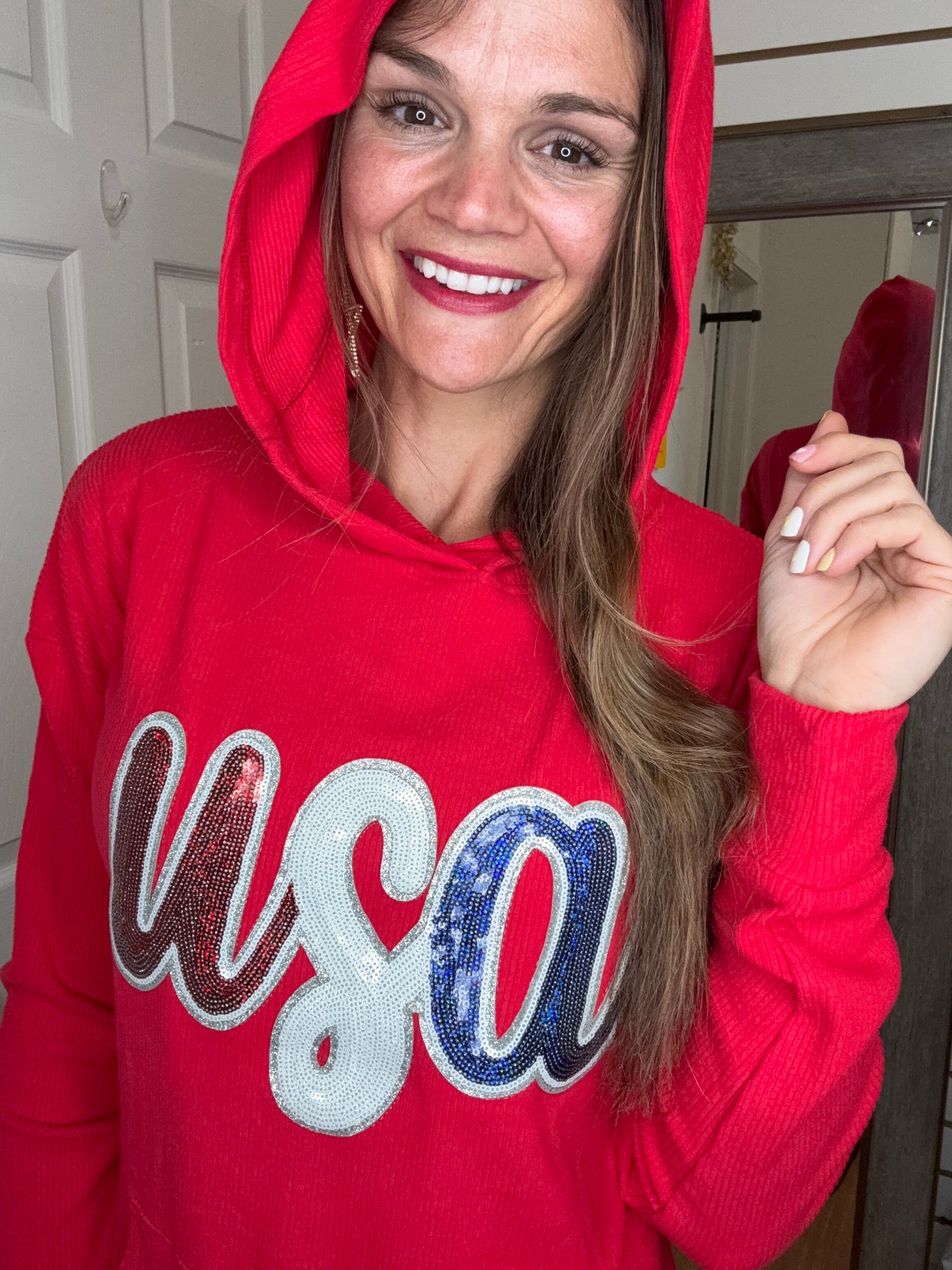 CORRINE USA SEQUIN HOODED TOP - MICHELLE MAE