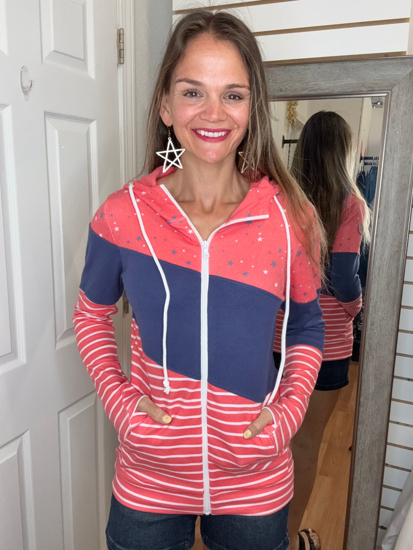 LIBERTY STARS NAVY AND STRIPES FULLZIP HOODIE - MICHELLE MAE
