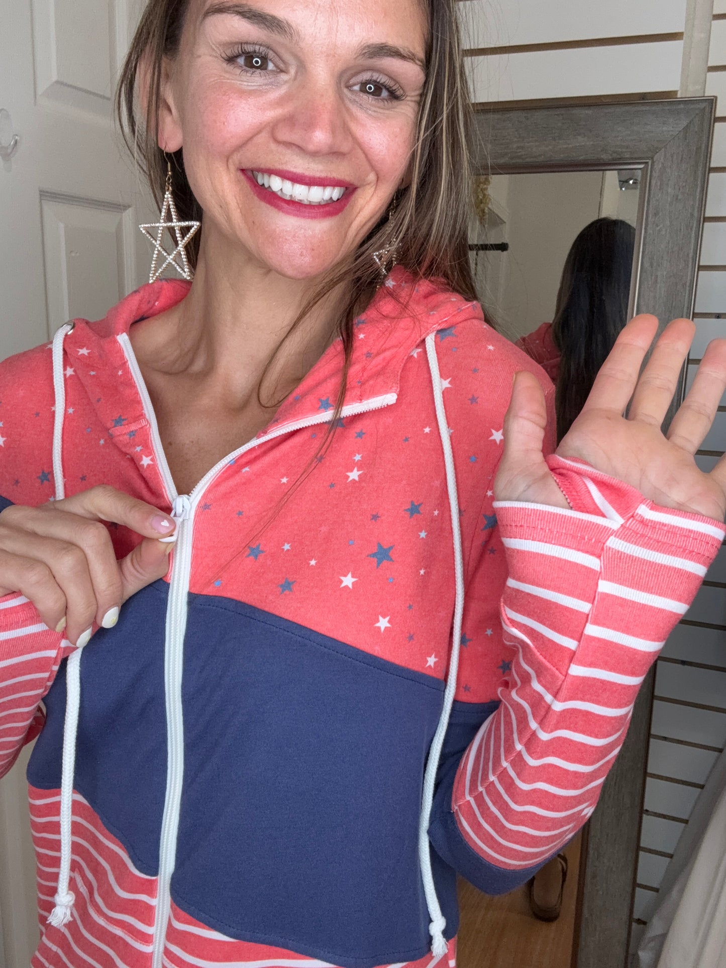 LIBERTY STARS NAVY AND STRIPES FULLZIP HOODIE - MICHELLE MAE