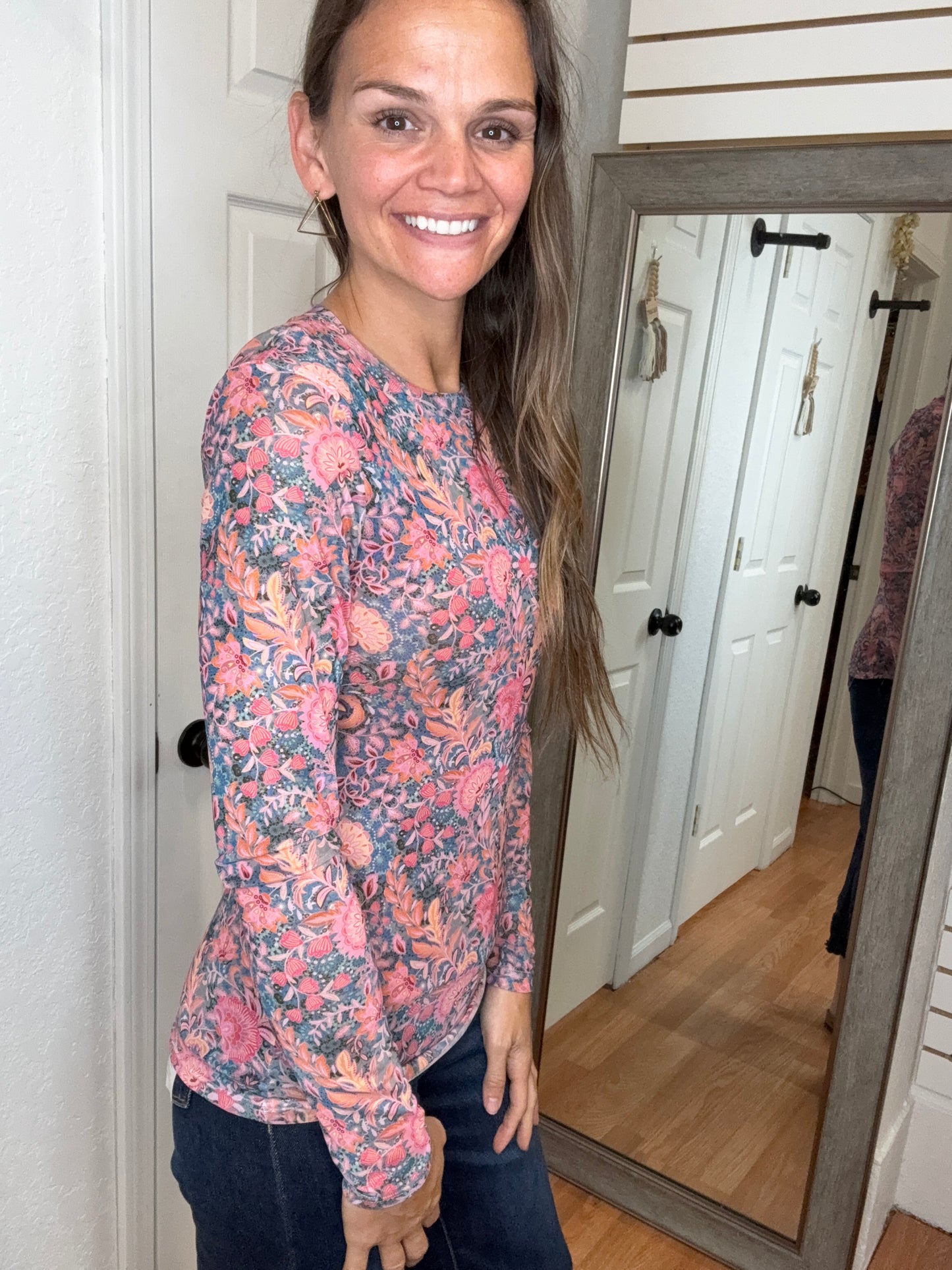 BLOOMS MESH TOP PINK FLORAL- BLAKELEY