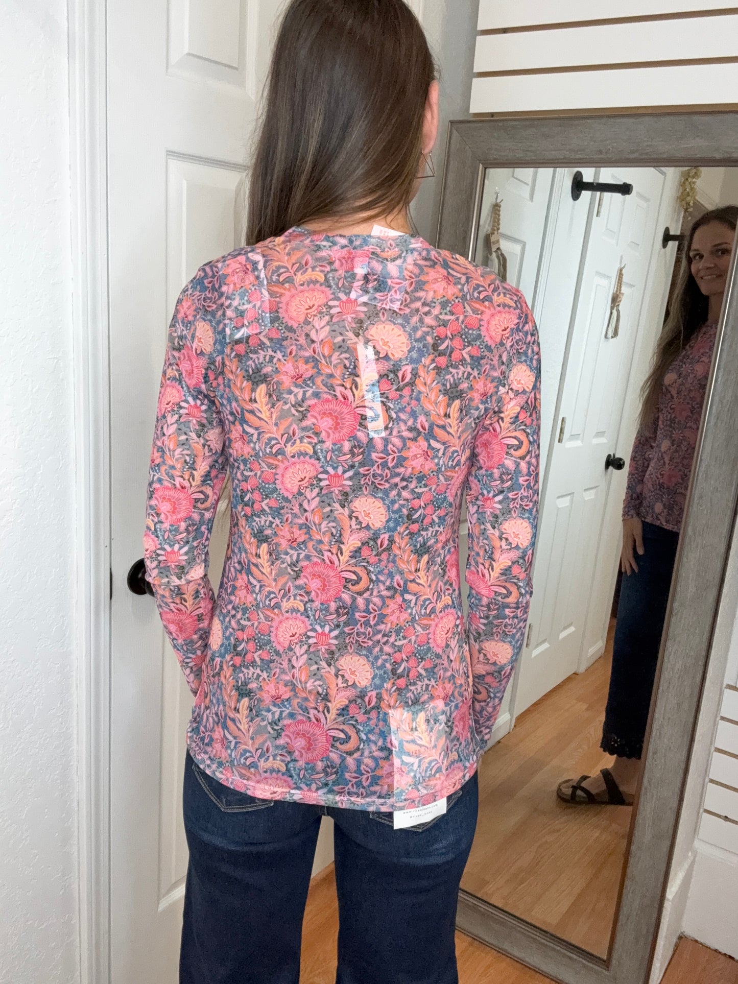 BLOOMS MESH TOP PINK FLORAL- BLAKELEY