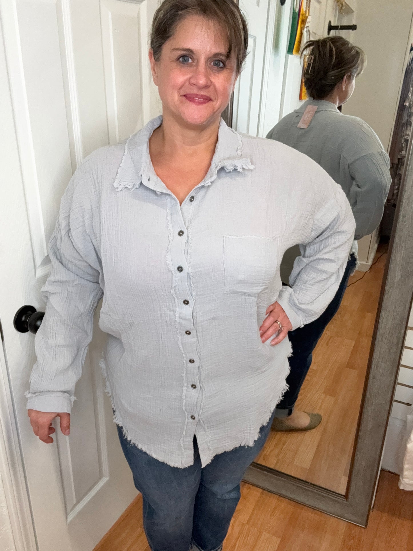 GARLYN GAUZE BUTTON DOWN COVER UP TOP - ZENANA