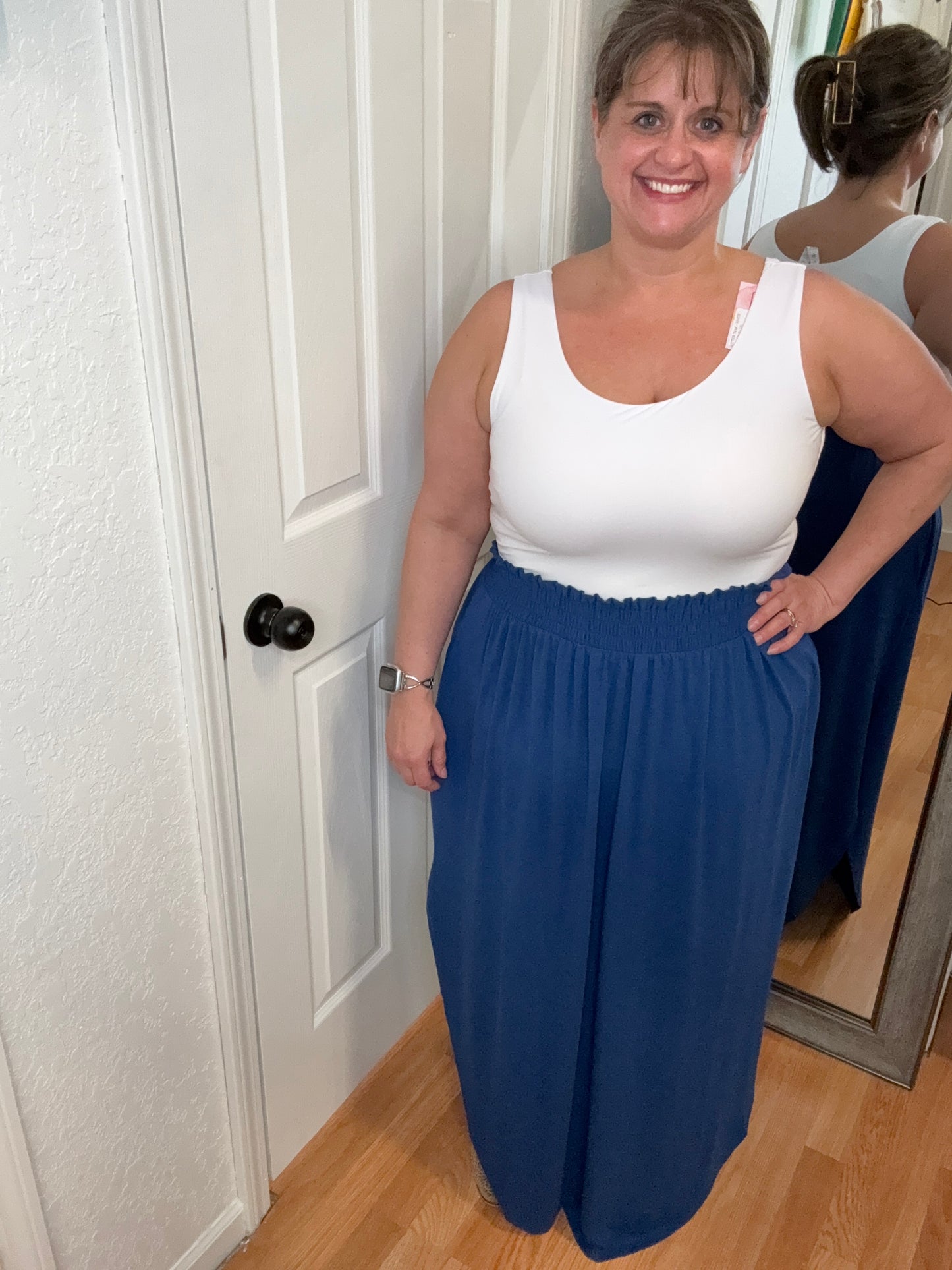 NAT SMOCKED WAIST MIDI MAXI SKIRT - NAVY -ZENANA