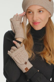CABLE KNIT CONVERTIBLE FLIP MITTEN GLOVES - CC