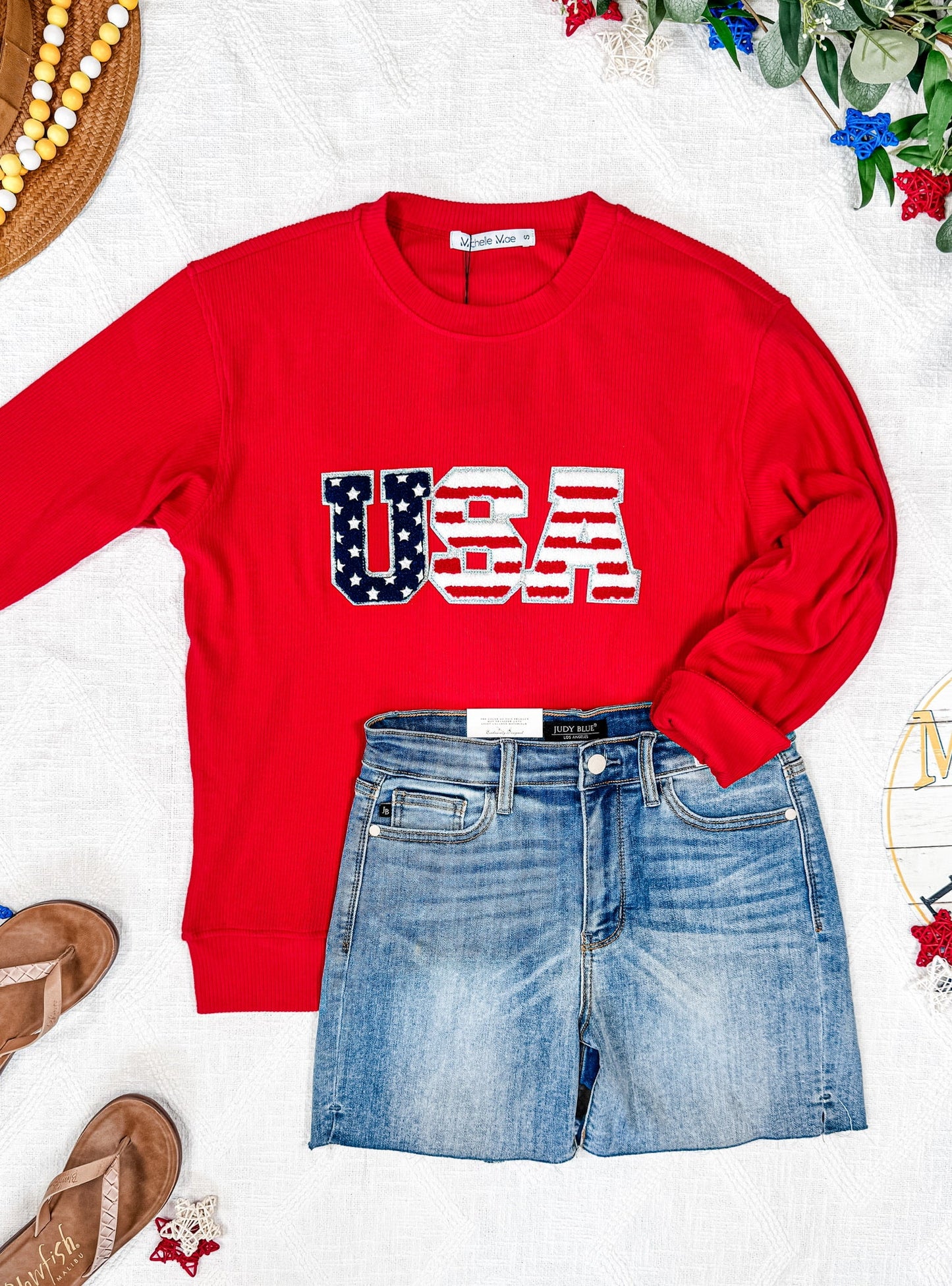 IN STOCK Corrine Pullover Top - Red USA Flag