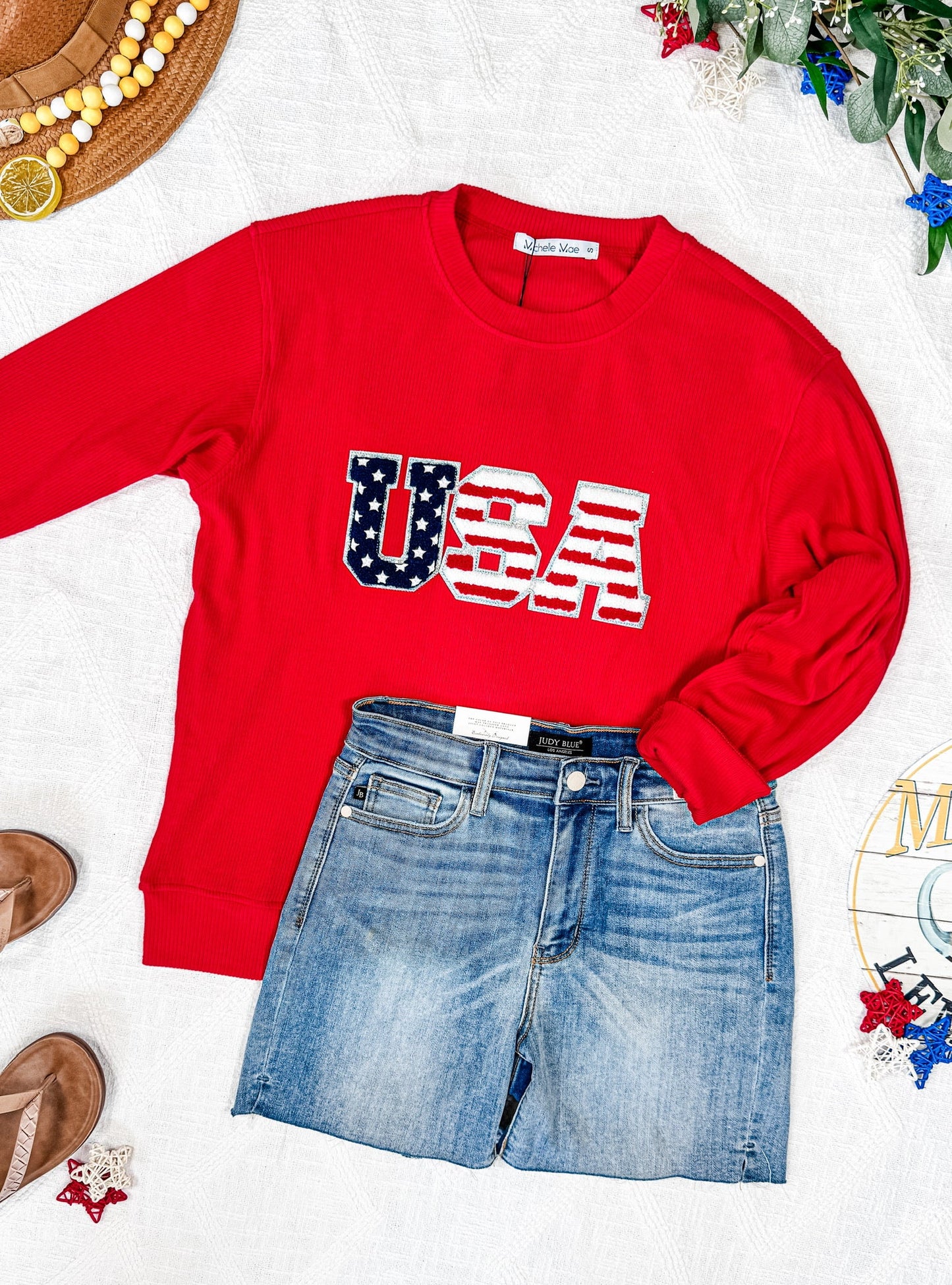 IN STOCK Corrine Pullover Top - Red USA Flag