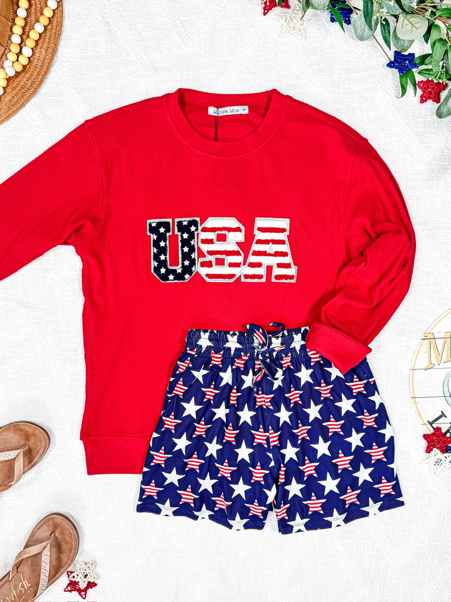 IN STOCK Corrine Pullover Top - Red USA Flag