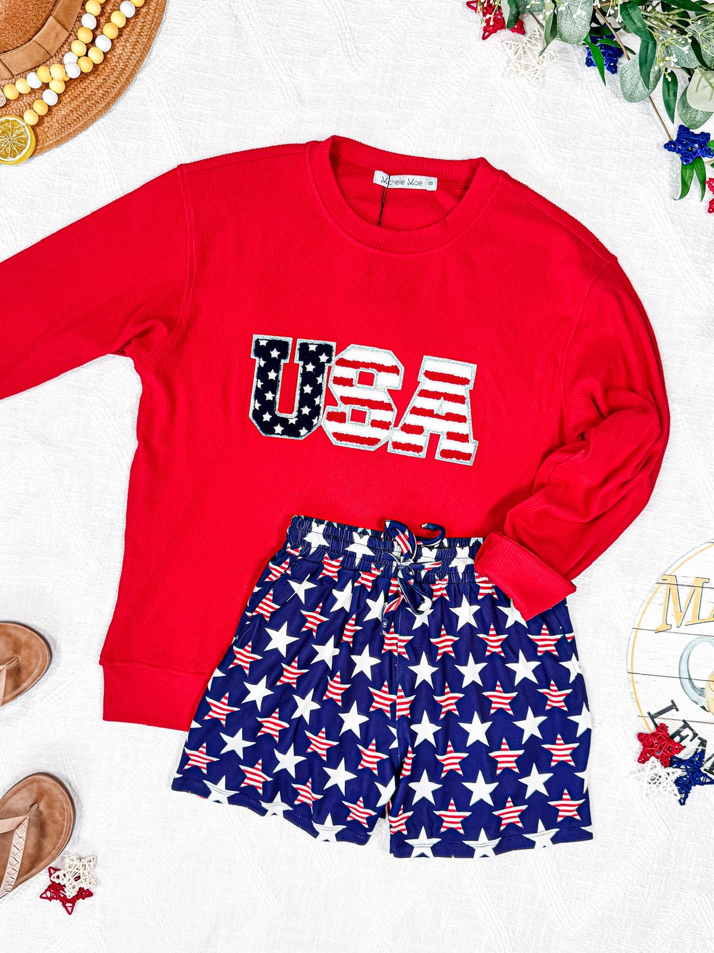 IN STOCK Corrine Pullover Top - Red USA Flag