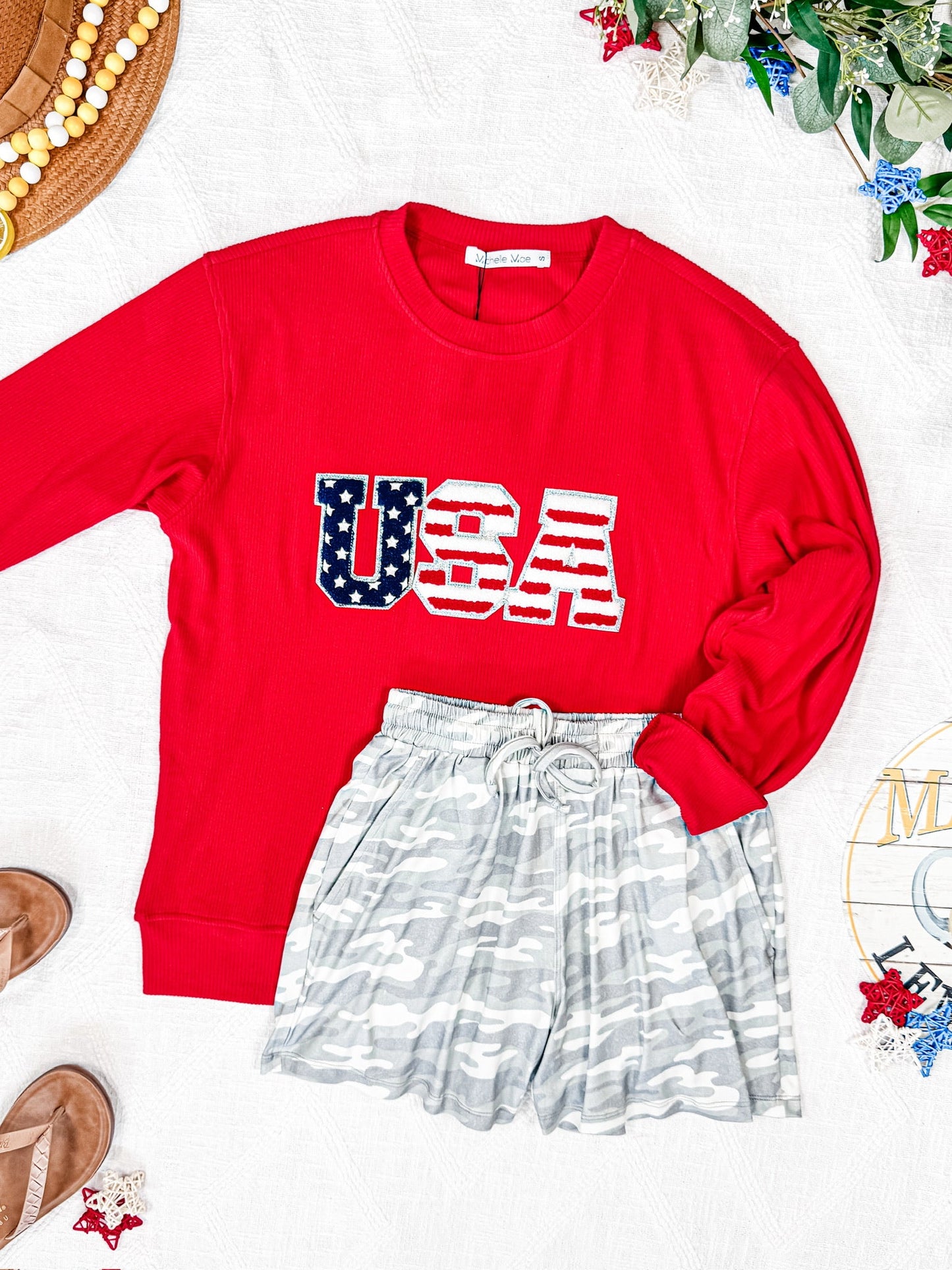IN STOCK Corrine Pullover Top - Red USA Flag