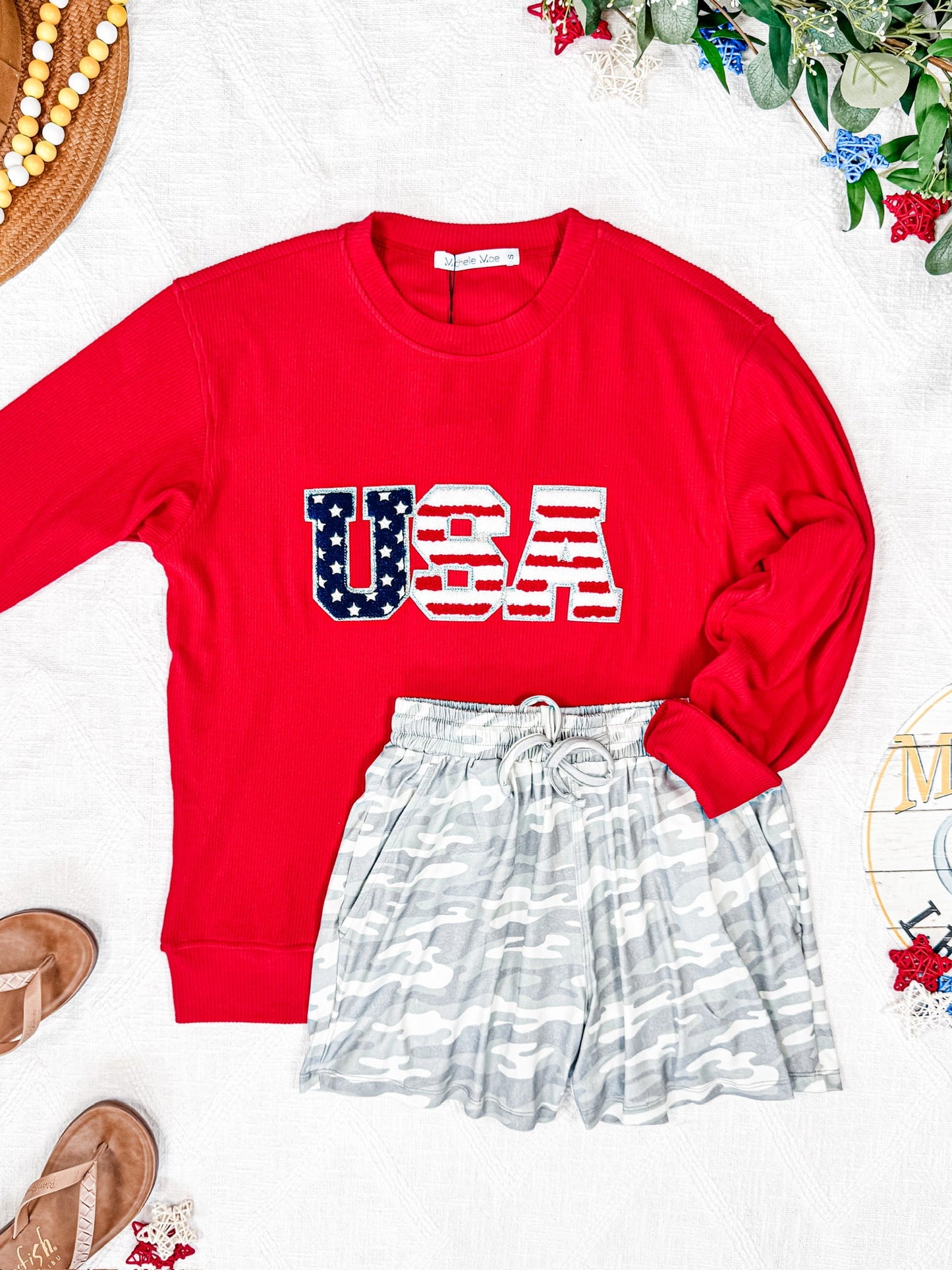 IN STOCK Corrine Pullover Top - Red USA Flag