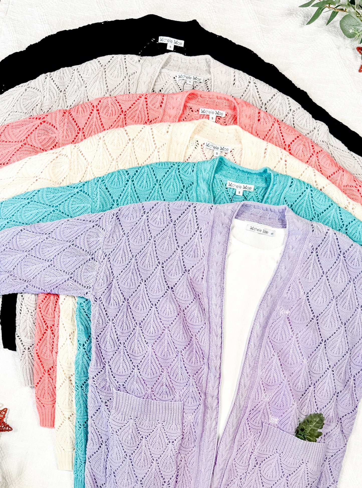 IN STOCK Open Knit Cardigan - Coral