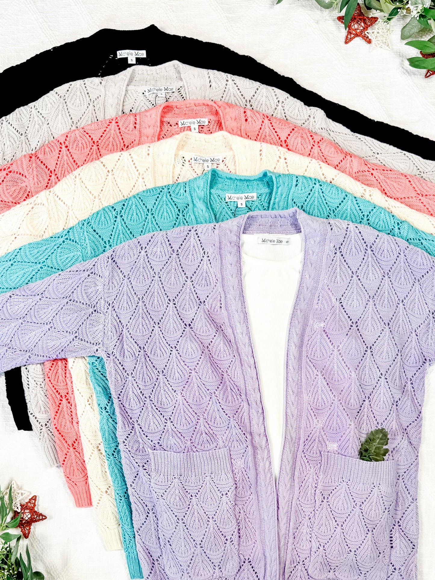 IN STOCK Open Knit Cardigan - Coral