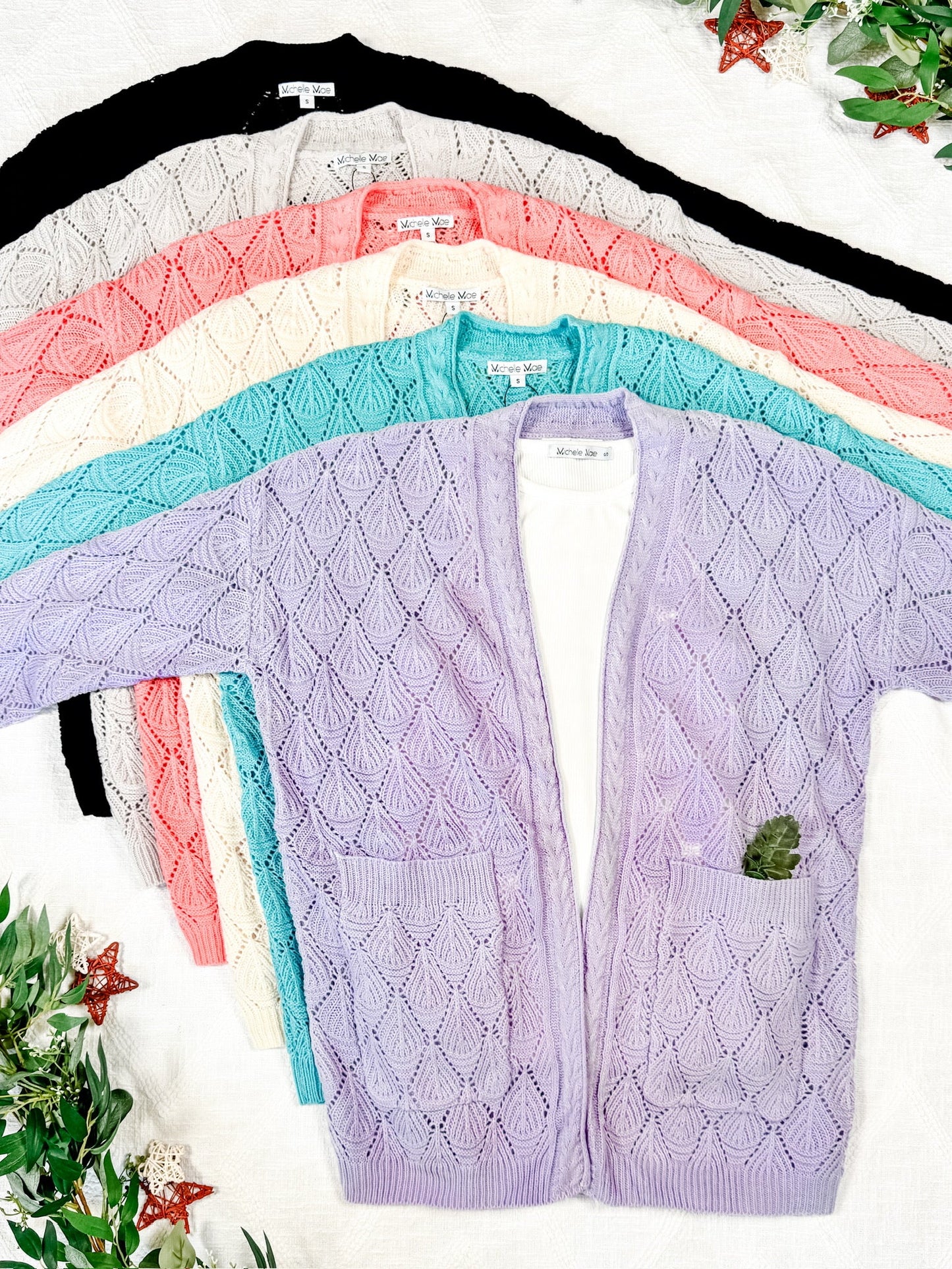 IN STOCK Open Knit Cardigan - Coral