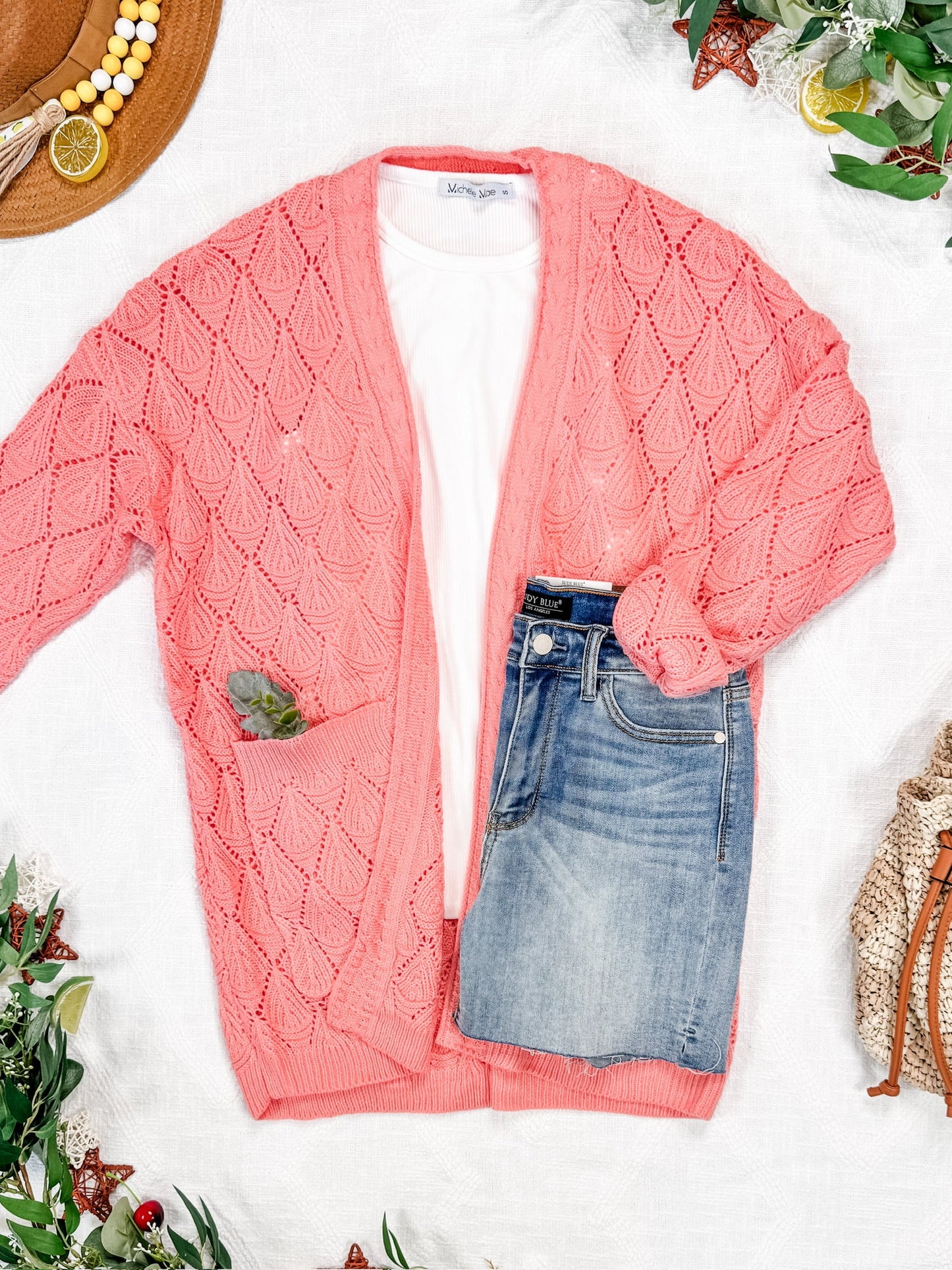 IN STOCK Open Knit Cardigan - Coral