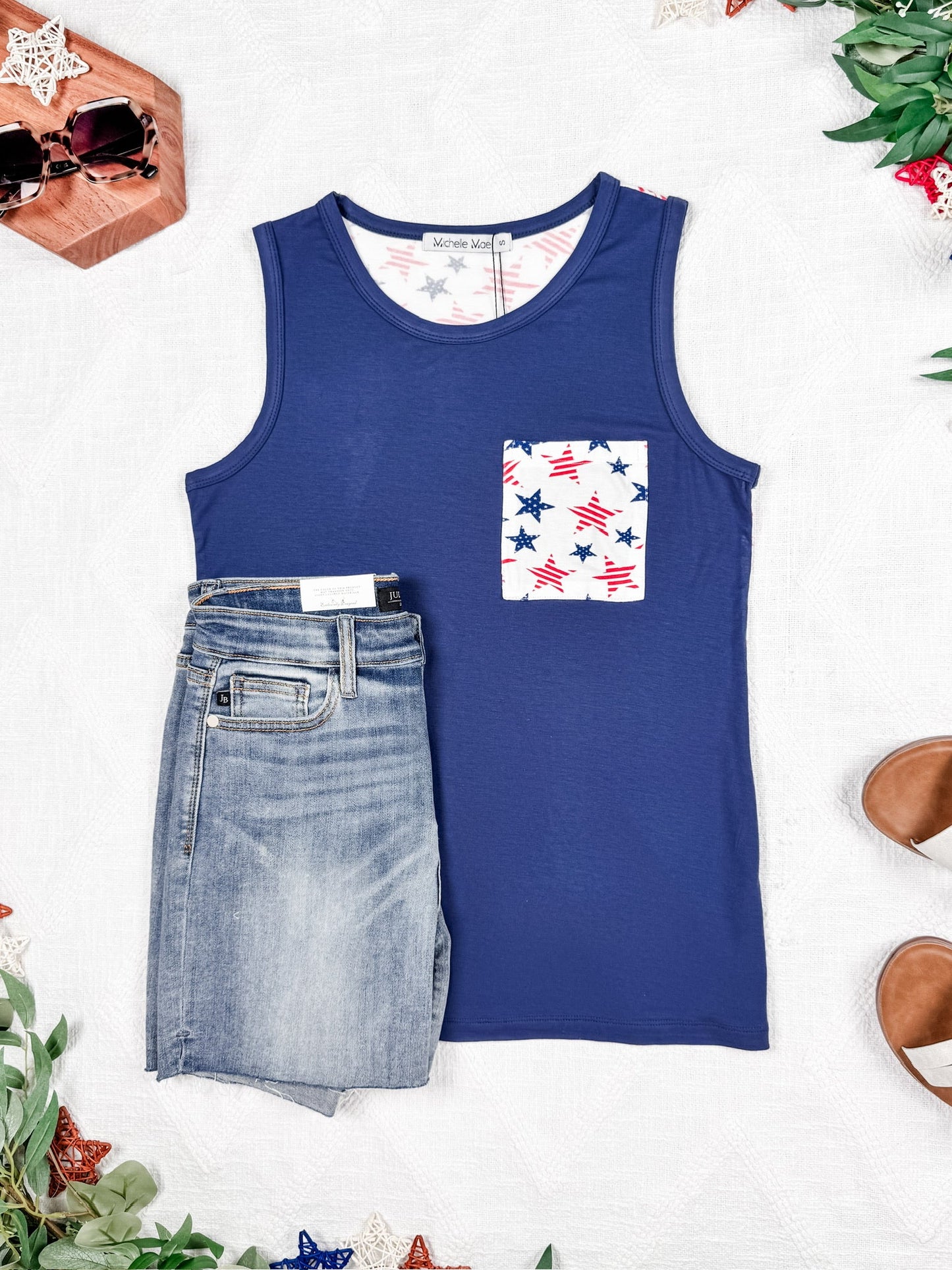 IN STOCK Pocket Tank - American Stars and Stripes Blue