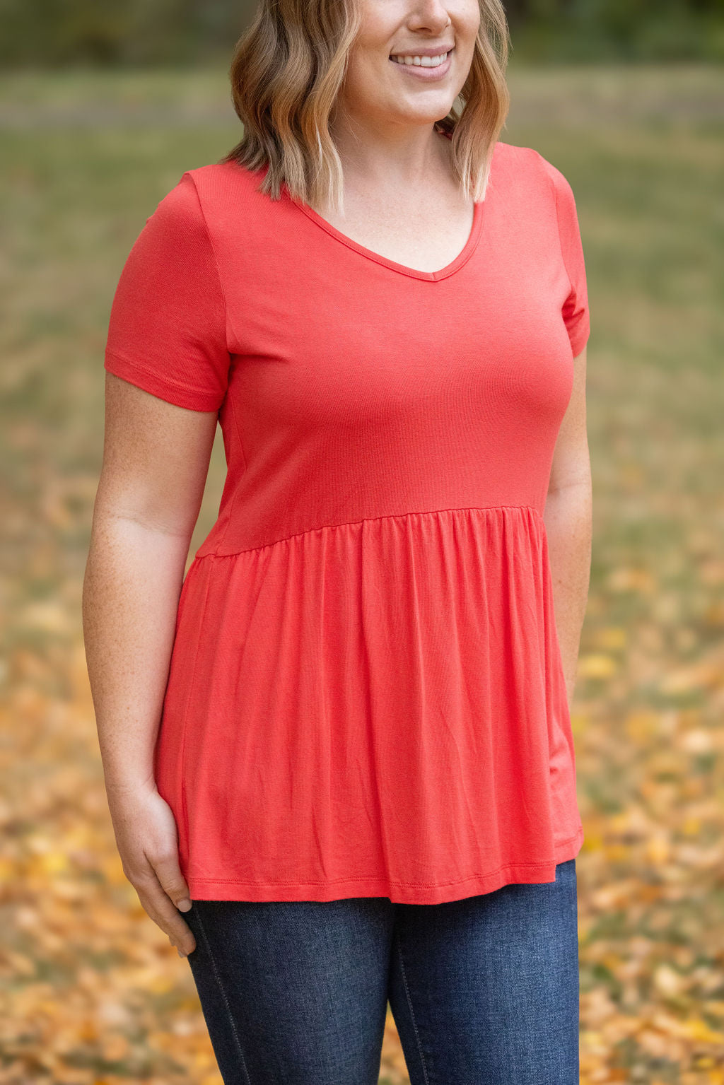 IN STOCK Sarah Ruffle Short Sleeve - Deep Coral | Women's Top