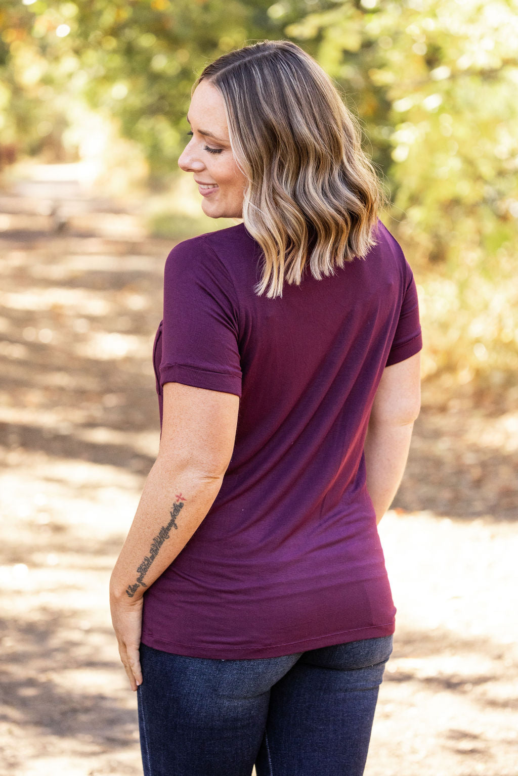 IN STOCK Sophie Pocket Tee - Burgundy | Women's Short Sleeve FINAL SALE