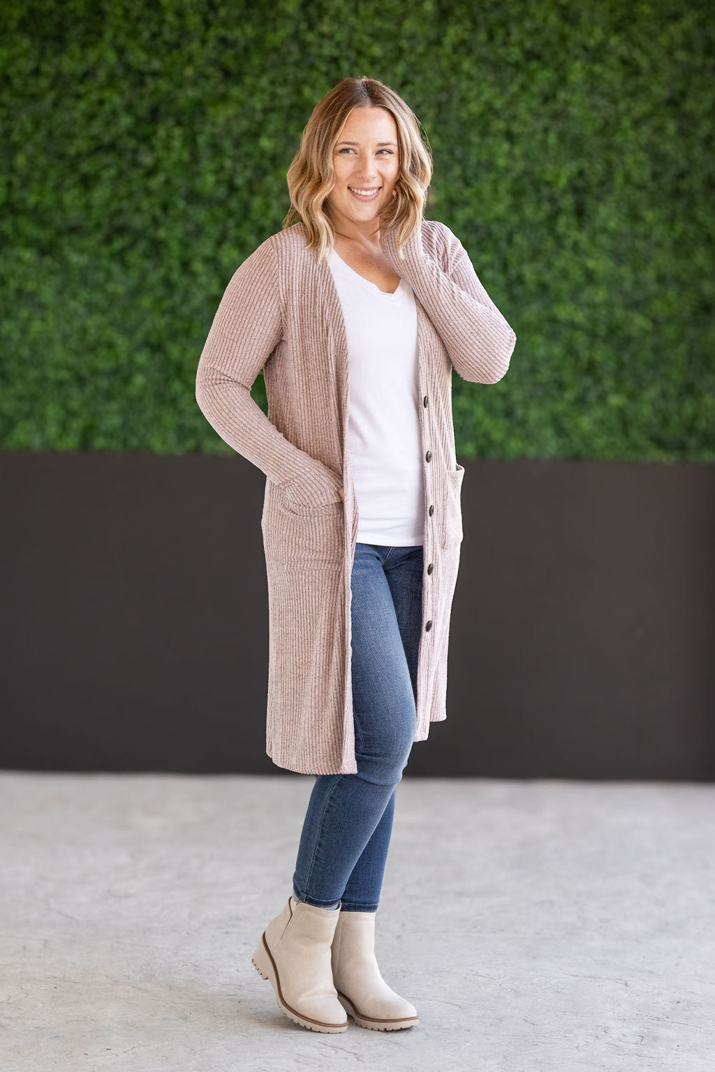 IN STOCK Colbie Ribbed Cardigan - Neutral Pink