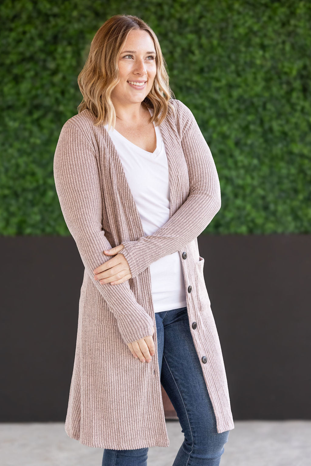 IN STOCK Colbie Ribbed Cardigan - Neutral Pink