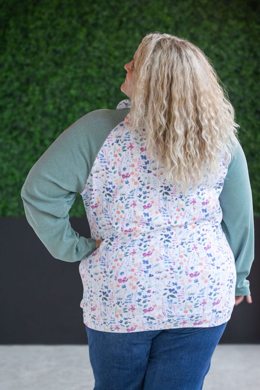 IN STOCK Zoey ZipCowl Sweatshirt - Sage and Floral Paradise