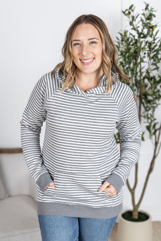 IN STOCK Tatum Textured Pullover Hoodie - Charcoal Stripes