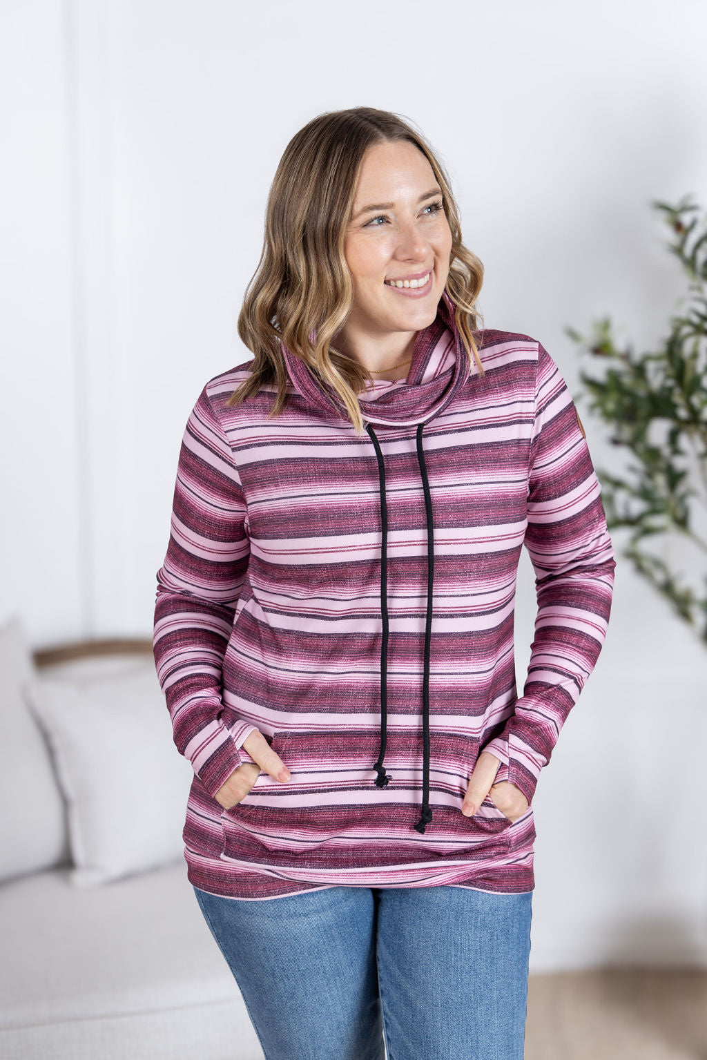 IN STOCK Soft Funnel Neck - Berry Serape