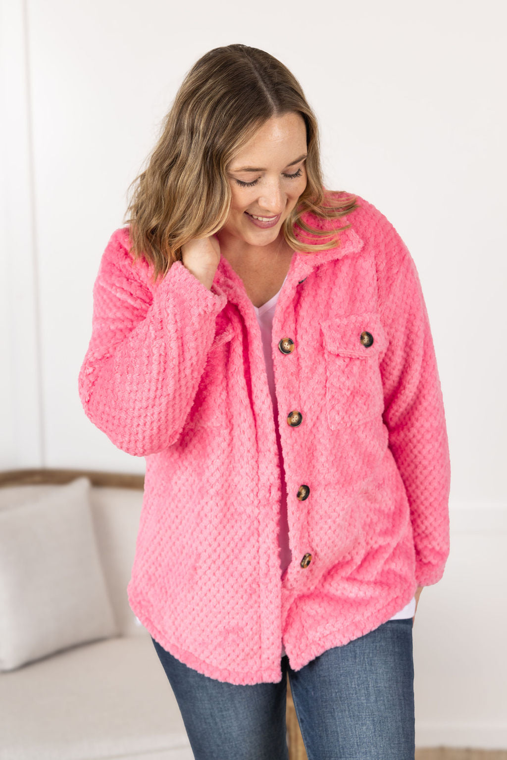 IN STOCK Fleece Shacket - Pink