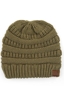 C.C Criss Cross Ponytail Beanie Olive - Hana