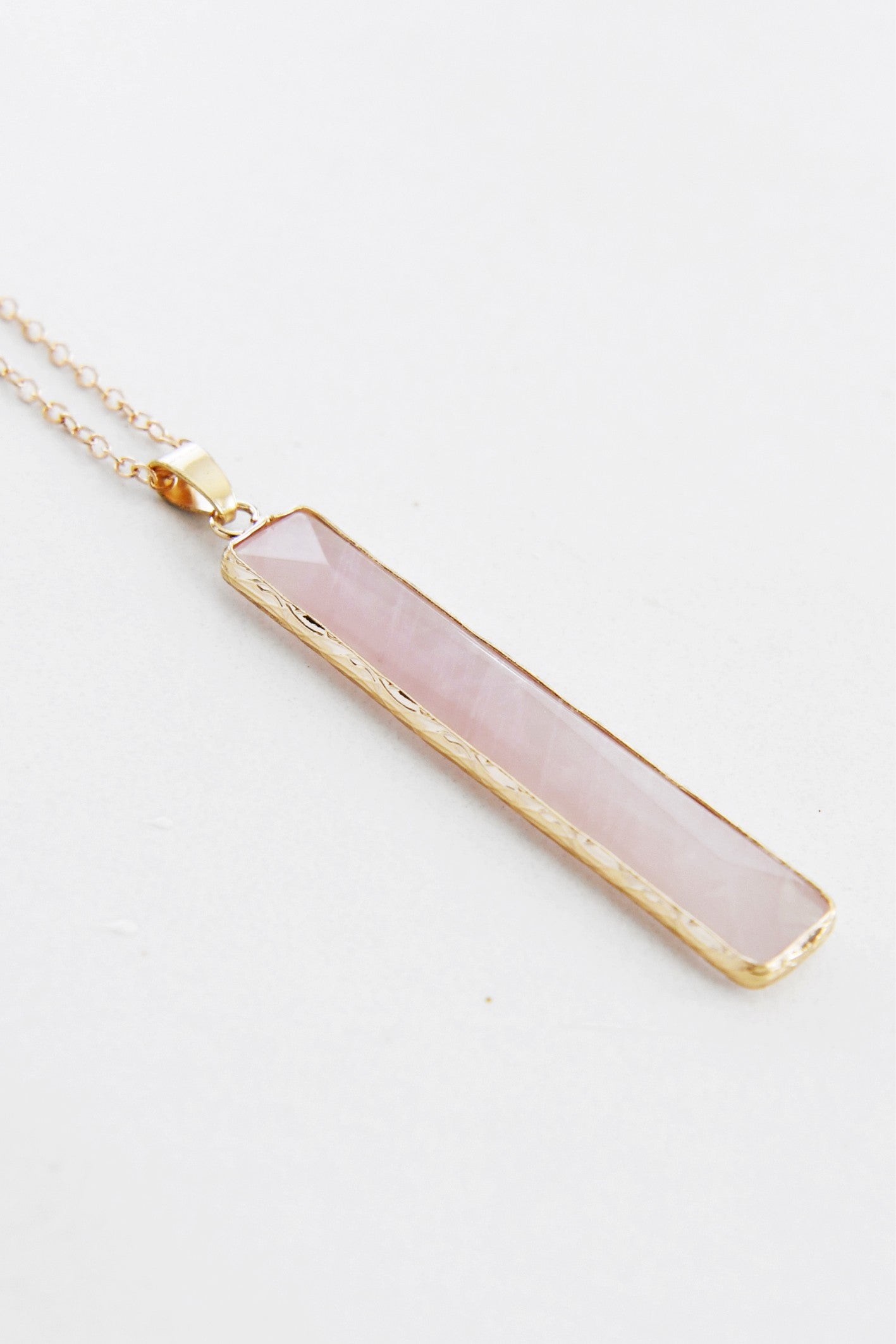 Vertical Stone Bar Pendant-Rose Quartz